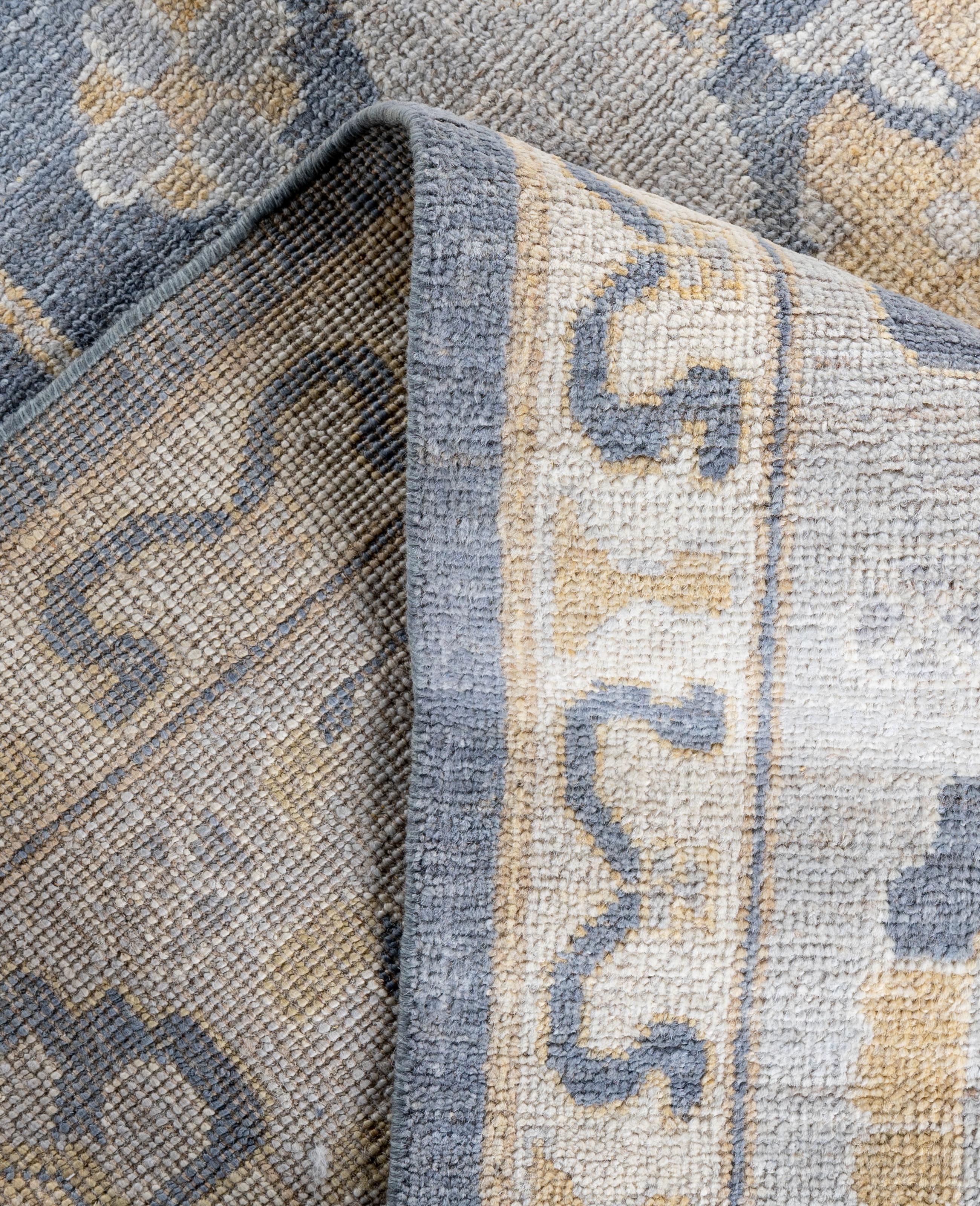 Contemporary Traditional Tribal Oushak Wool Hand Knotted Gray Area Rug 10' 2