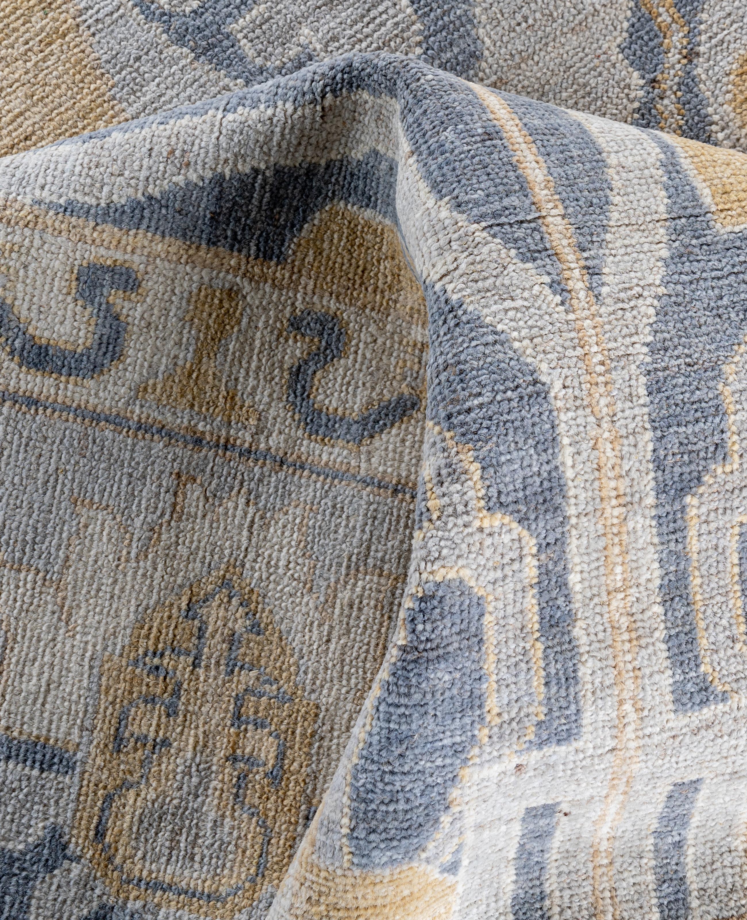 Traditional Tribal Oushak Wool Hand Knotted Gray Area Rug 10' 2