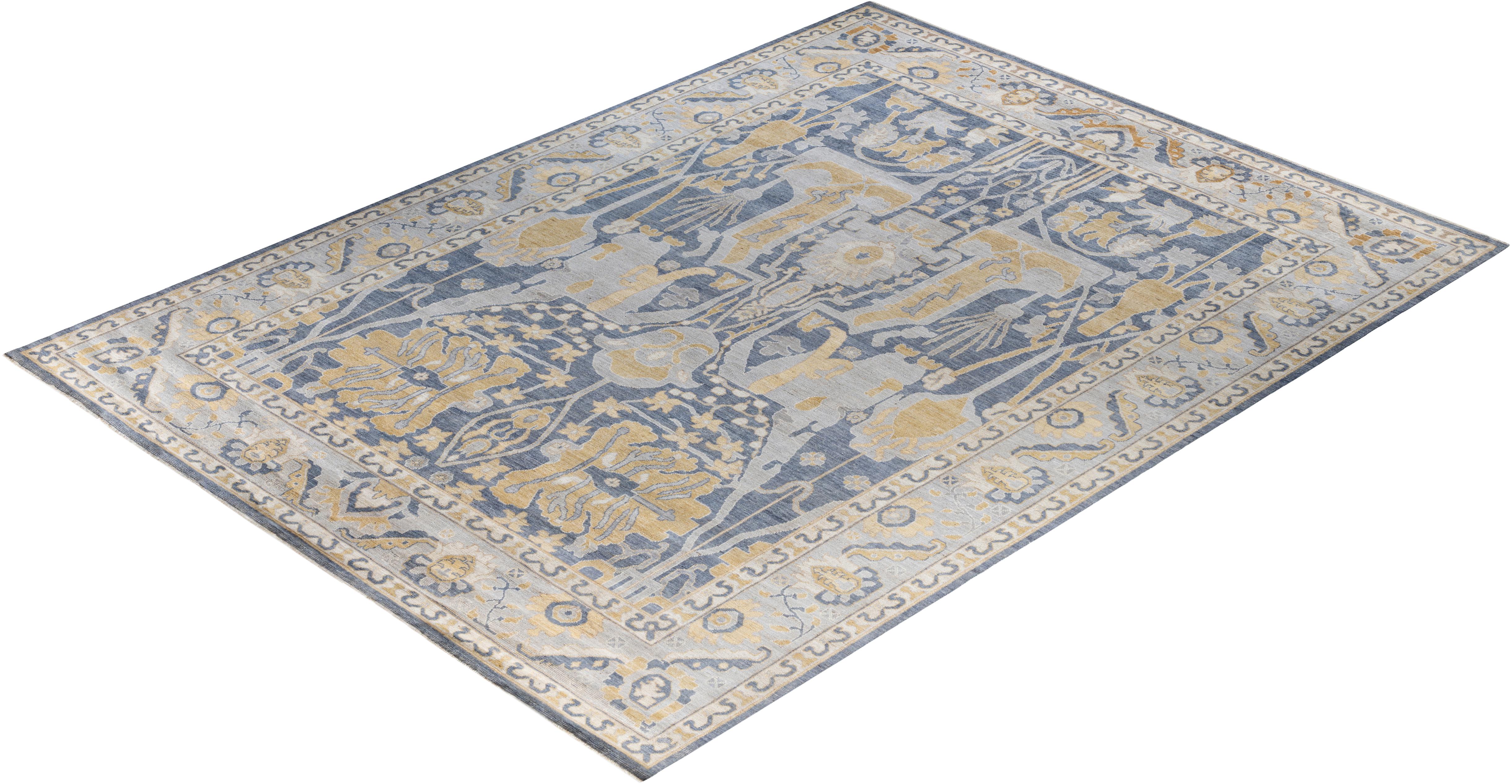 Traditional Tribal Oushak Wool Hand Knotted Gray Area Rug 10' 2