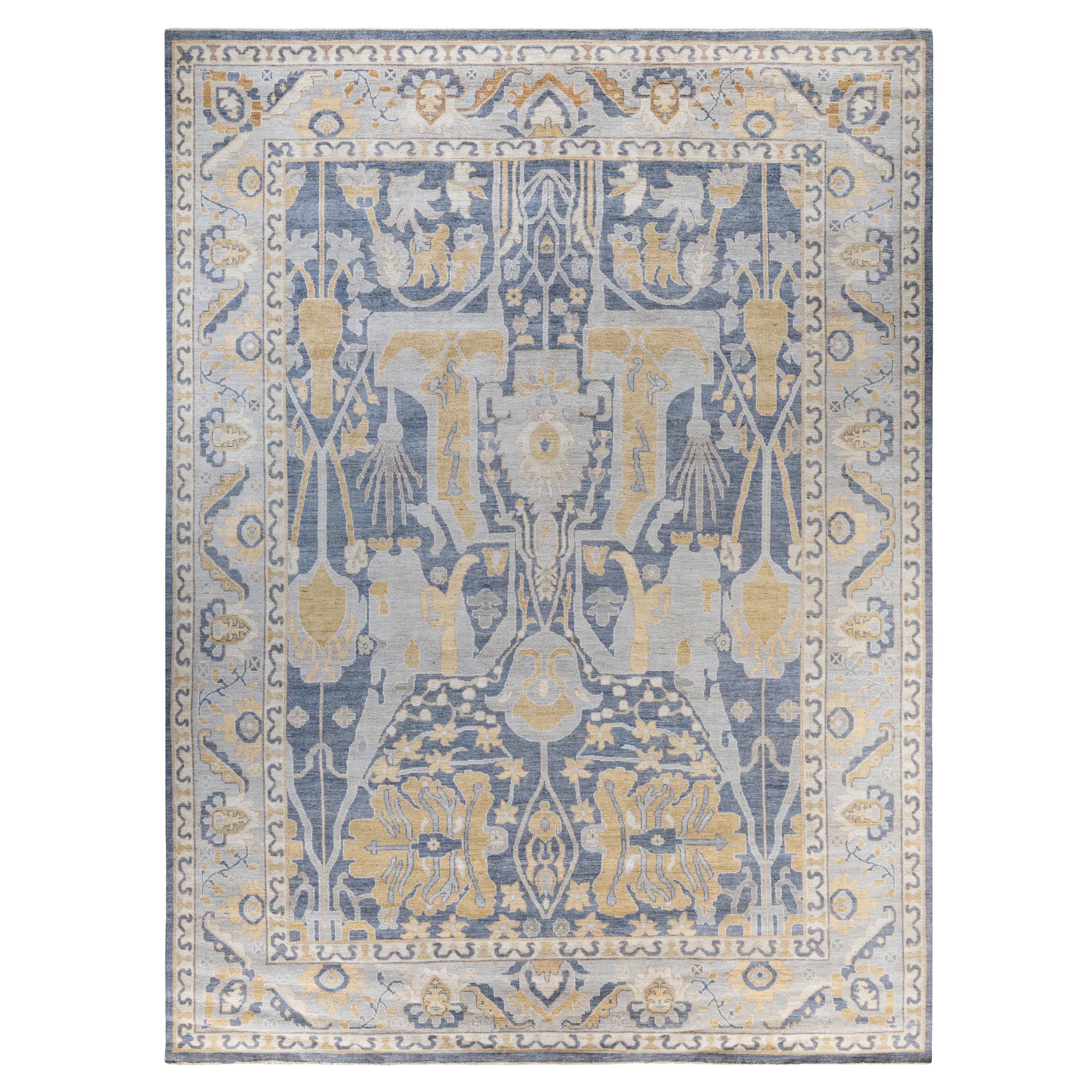 Traditional Tribal Oushak Wool Hand Knotted Gray Area Rug 10' 2" x 13' 8"