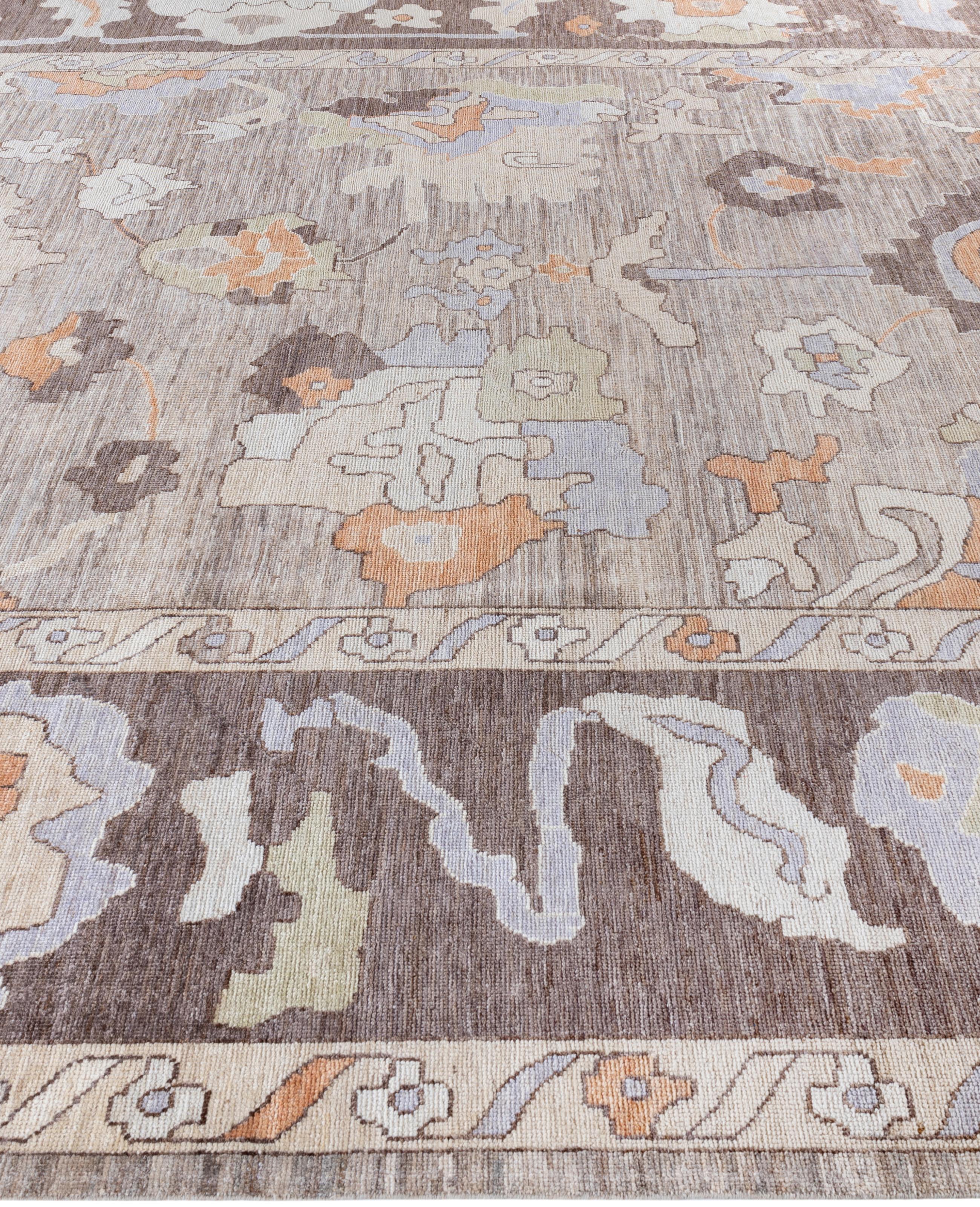Hand-Knotted Traditional Tribal Oushak Wool Hand Knotted Gray Area Rug 10' 2
