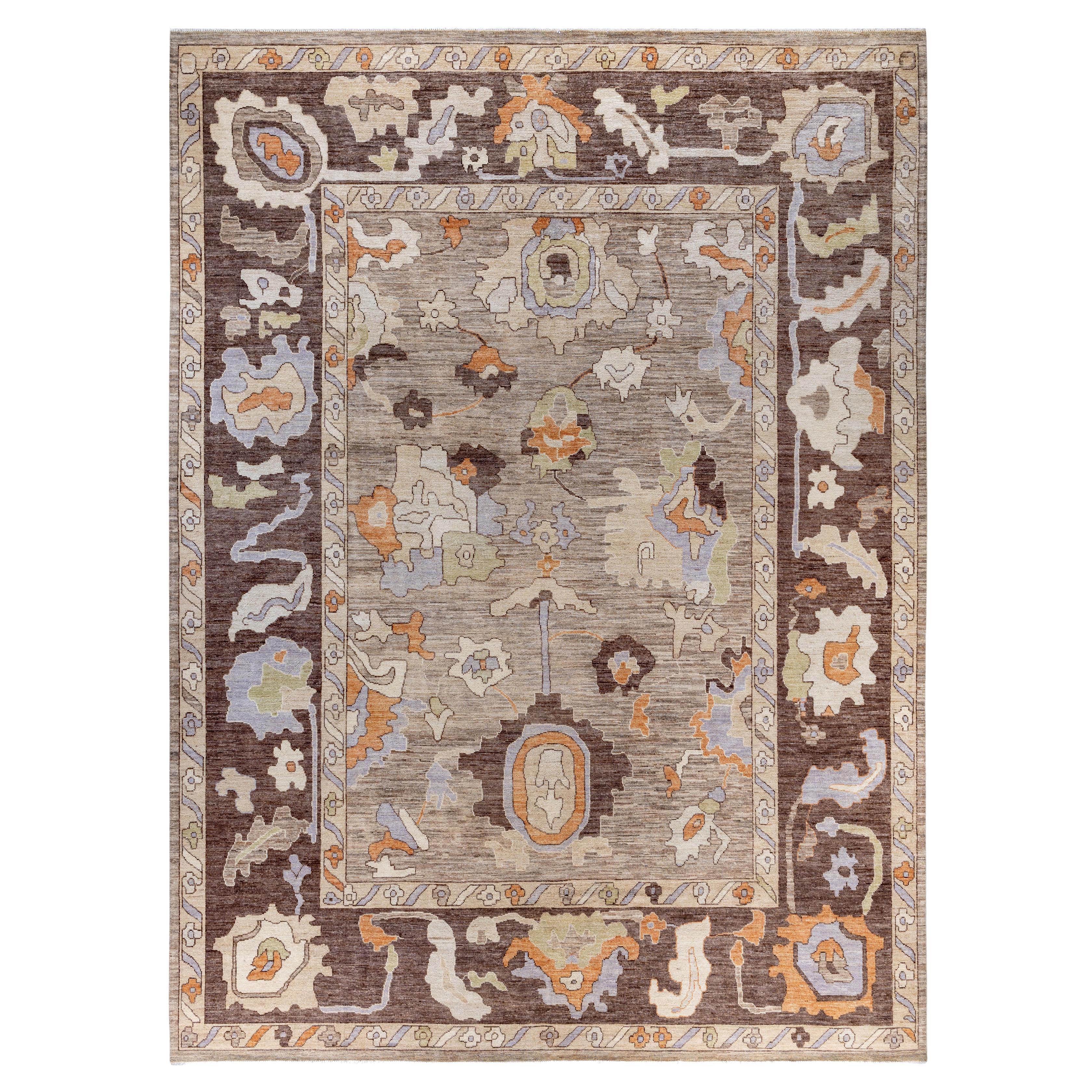 Traditional Tribal Oushak Wool Hand Knotted Gray Area Rug 10' 2" x 13' 9"