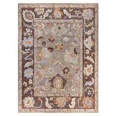 Traditional Tribal Oushak Wool Hand Knotted Gray Area Rug 10' 2" x 13' 9"