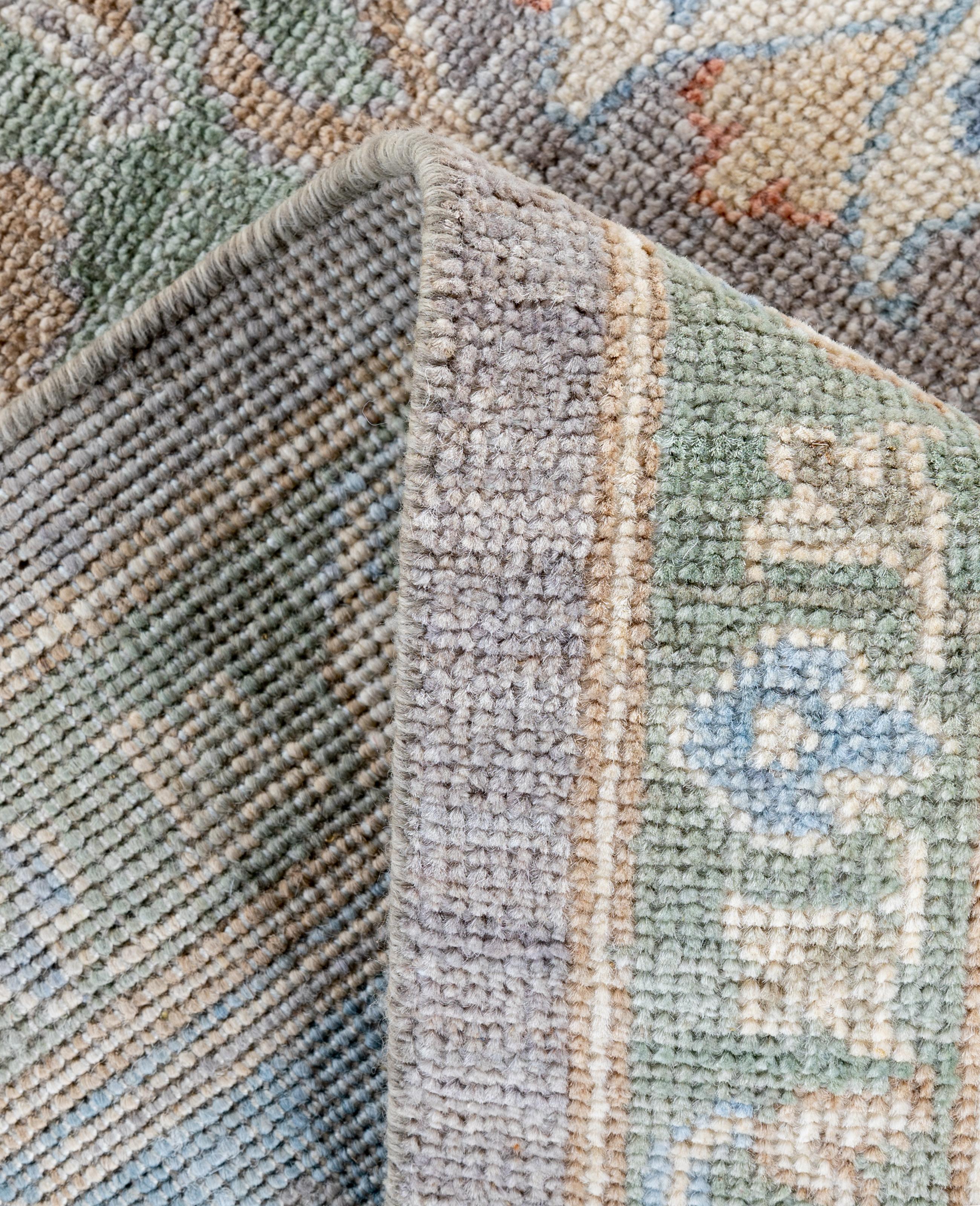 Contemporary Traditional Tribal Oushak Wool Hand Knotted Gray Area Rug 7' 11
