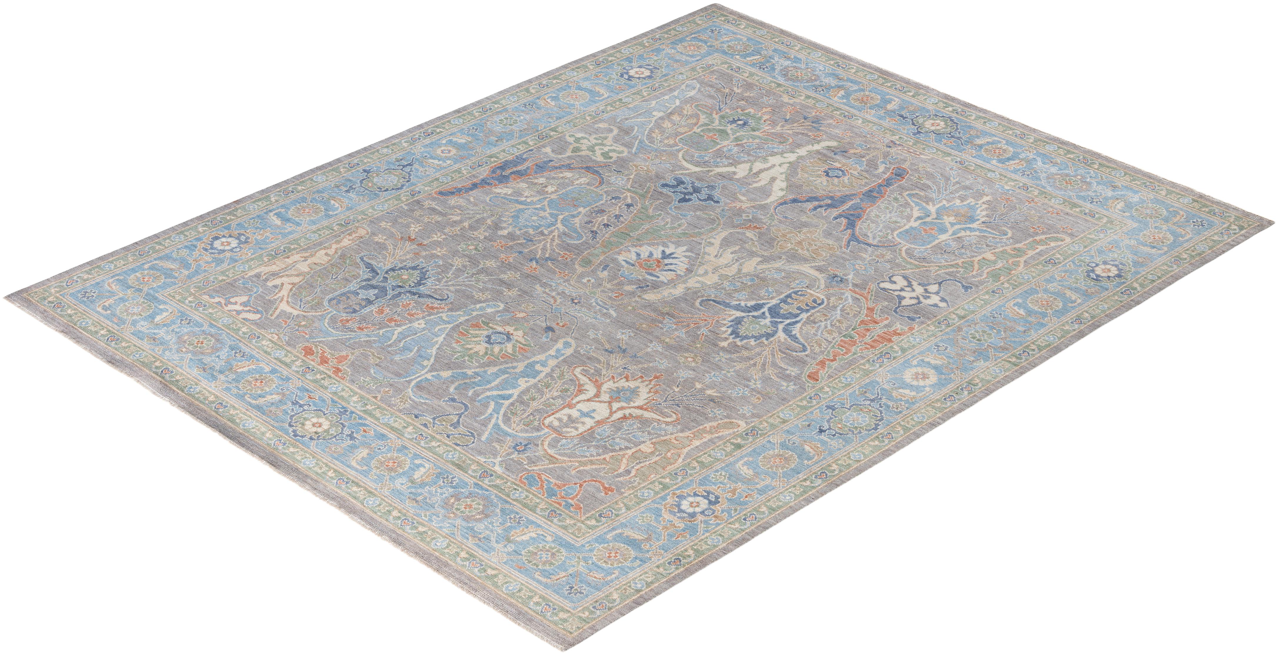 Traditional Tribal Oushak Wool Hand Knotted Gray Area Rug 7' 11