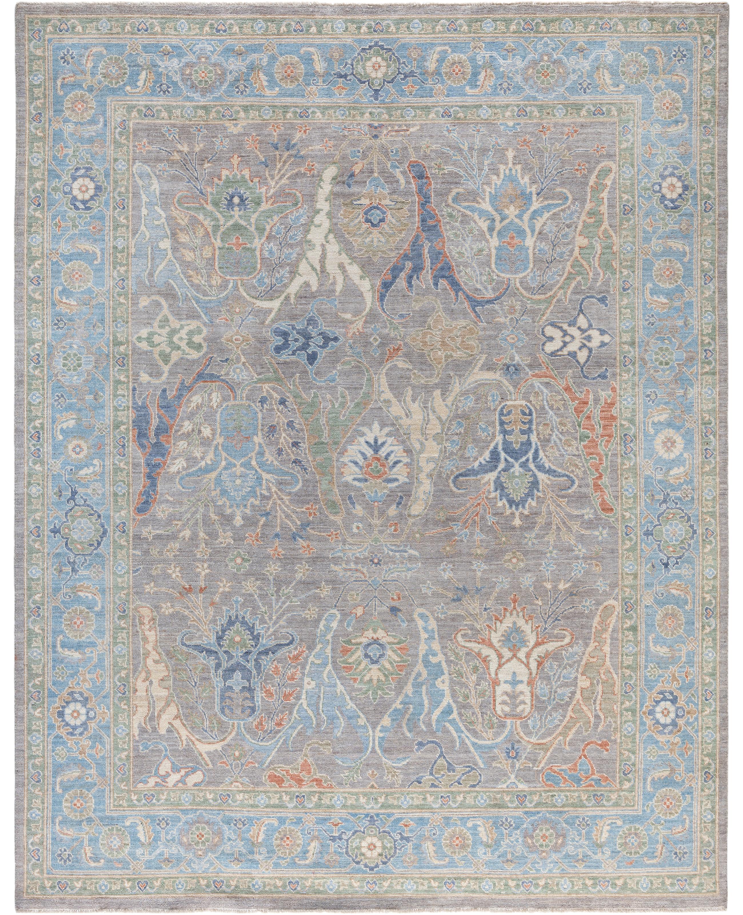 Traditional Tribal Oushak Wool Hand Knotted Gray Area Rug 7' 11" x 9' 11"
