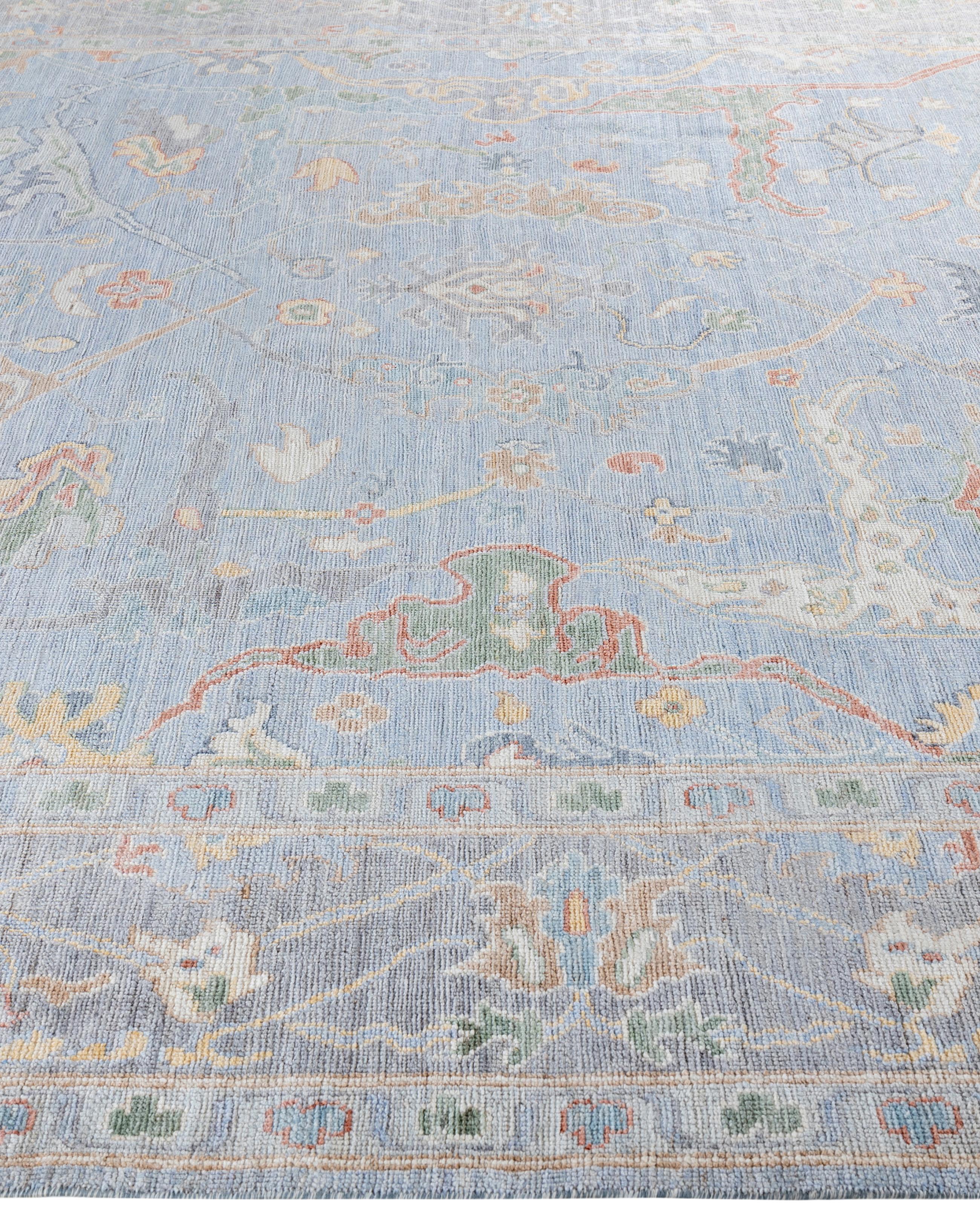 Hand-Knotted Traditional Tribal Oushak Wool Hand Knotted Gray Area Rug 8' 1