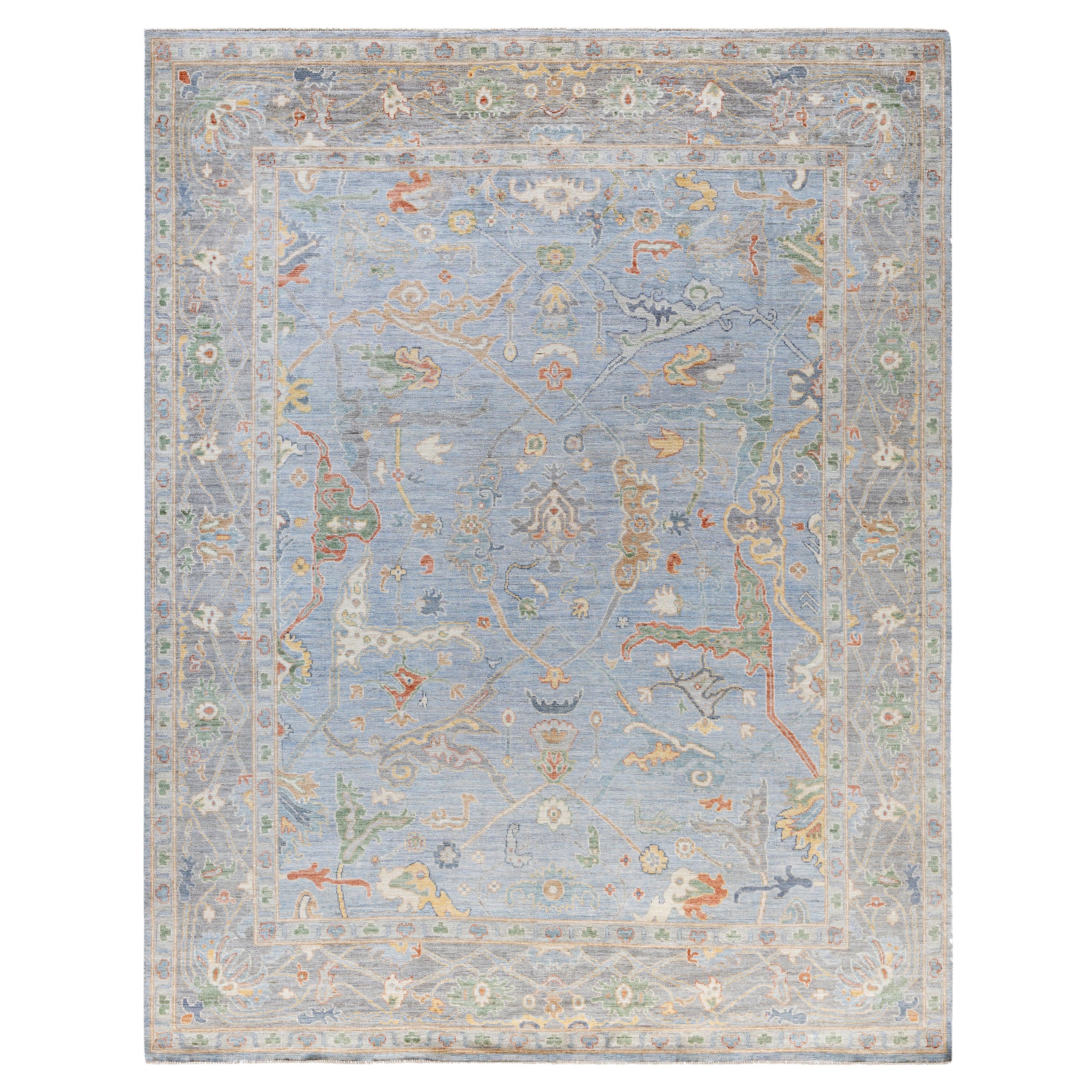 Traditional Tribal Oushak Wool Hand Knotted Gray Area Rug 8' 1" x 10' 3"