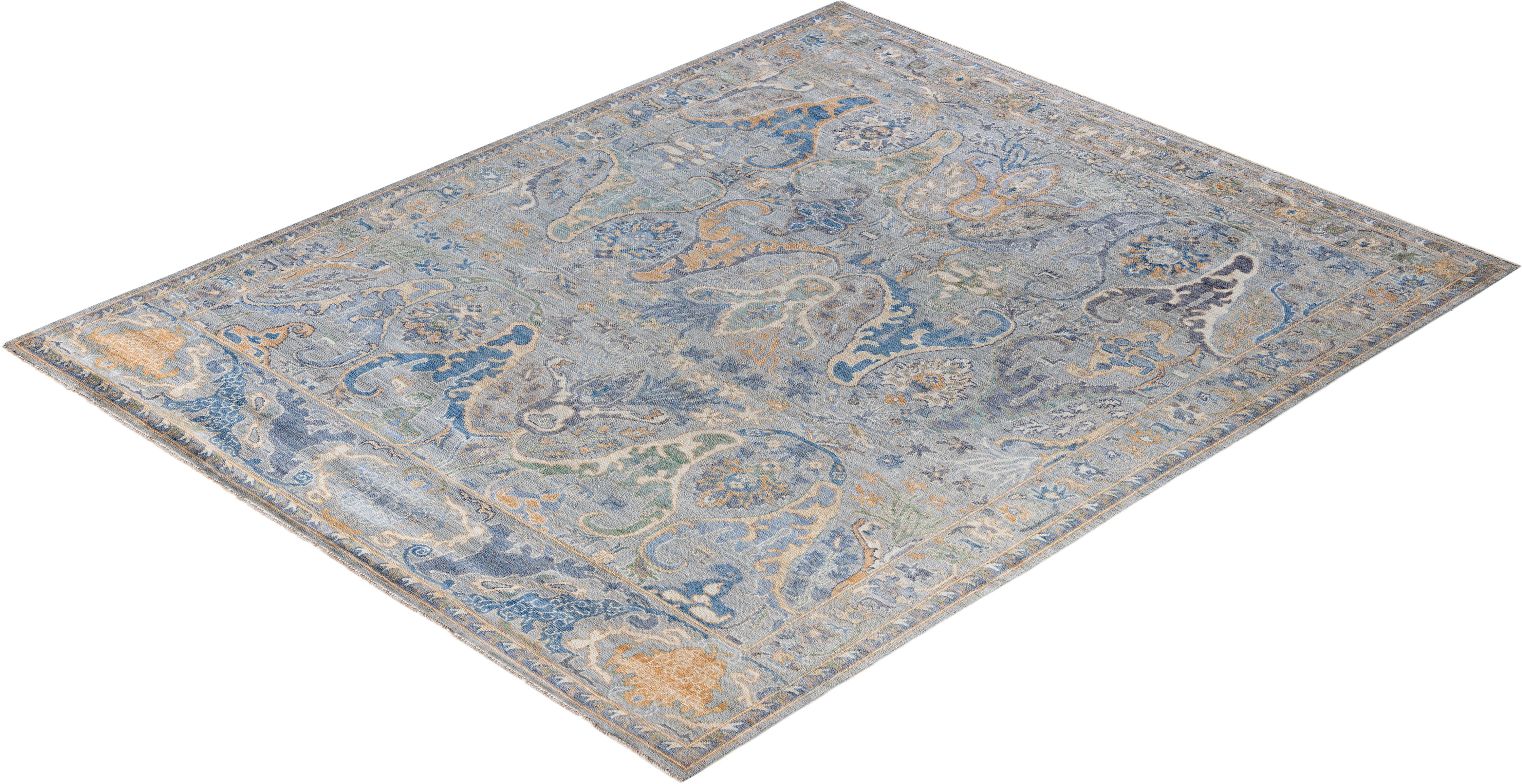 Traditional Tribal Oushak Wool Hand Knotted Gray Area Rug 8' 1