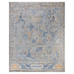 Traditional Tribal Oushak Wool Hand Knotted Gray Area Rug 8' 1" x 9' 11"