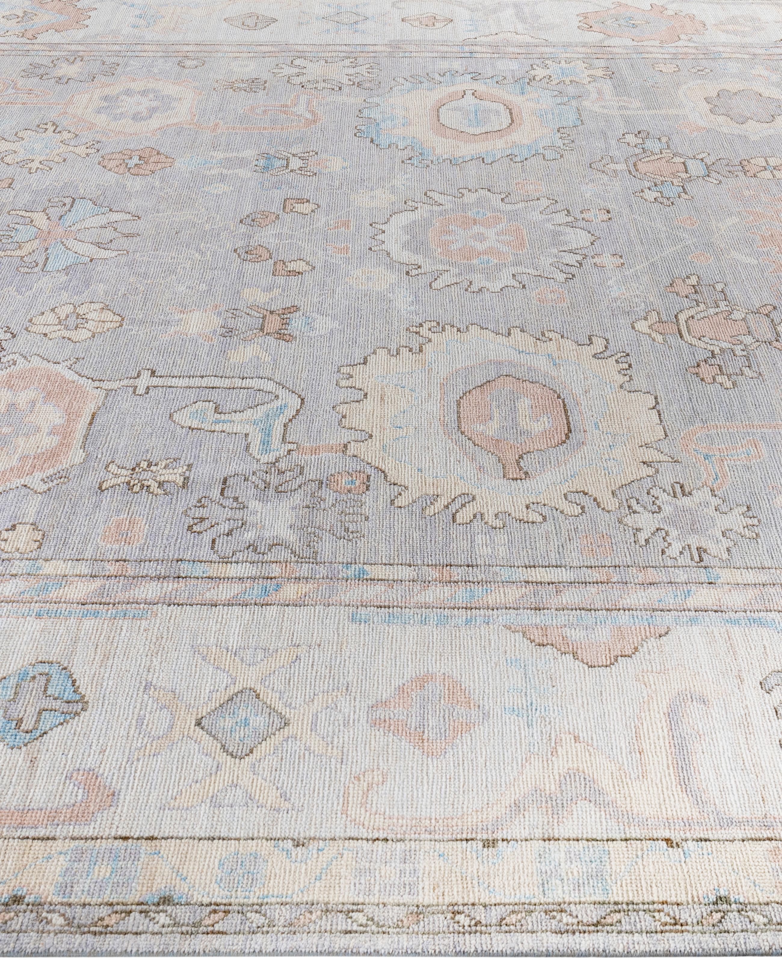 Hand-Knotted Traditional Tribal Oushak Wool Hand Knotted Gray Area Rug 8' 10