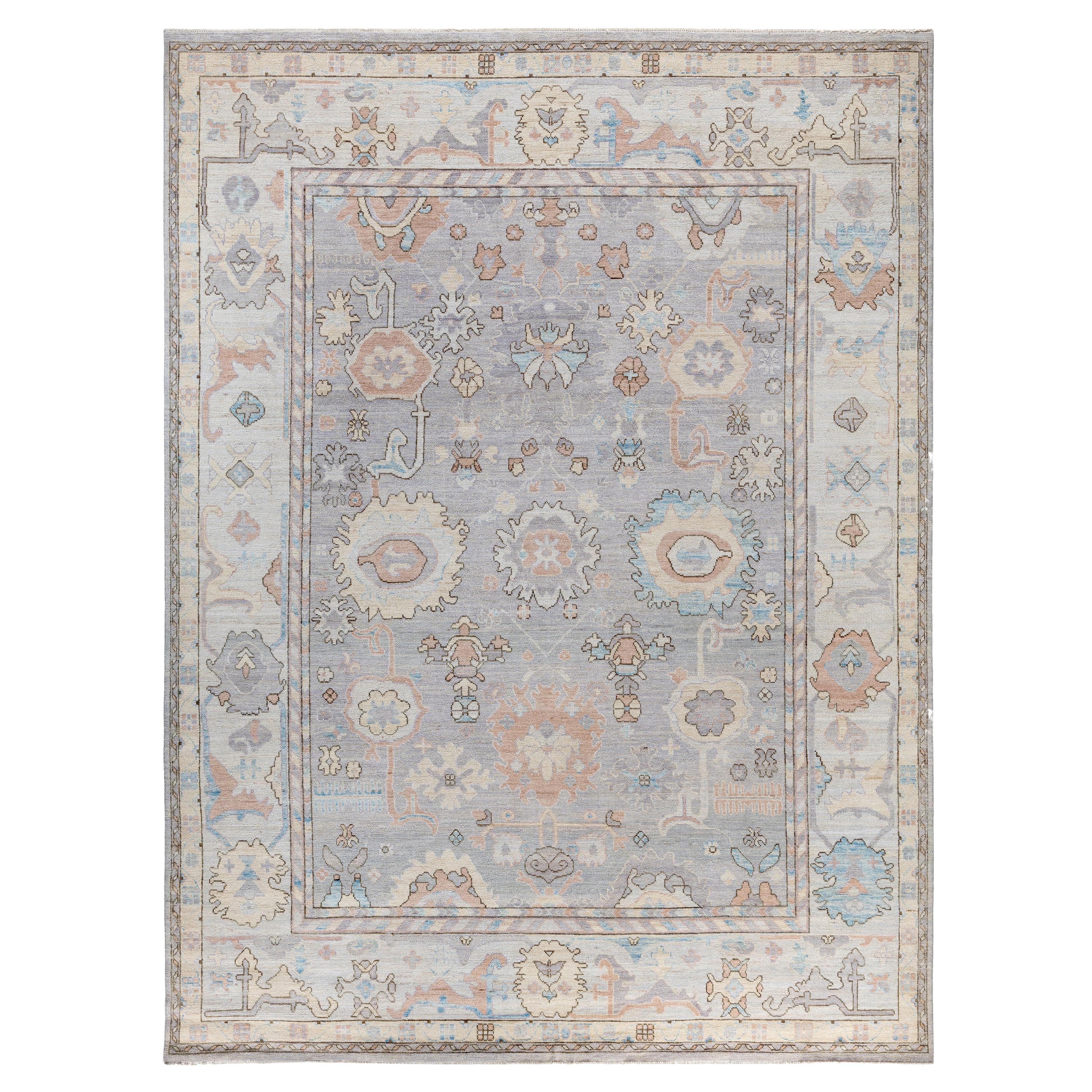 Traditional Tribal Oushak Wool Hand Knotted Gray Area Rug 8' 10" x 11' 10"