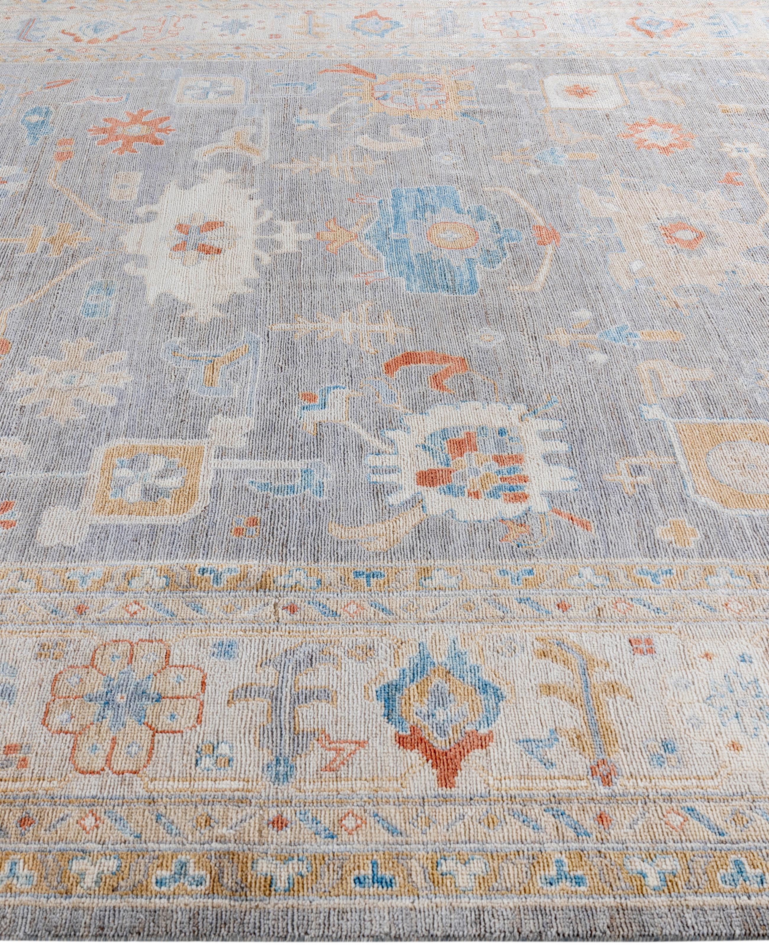 Hand-Knotted Traditional Tribal Oushak Wool Hand Knotted Gray Area Rug 8' 3