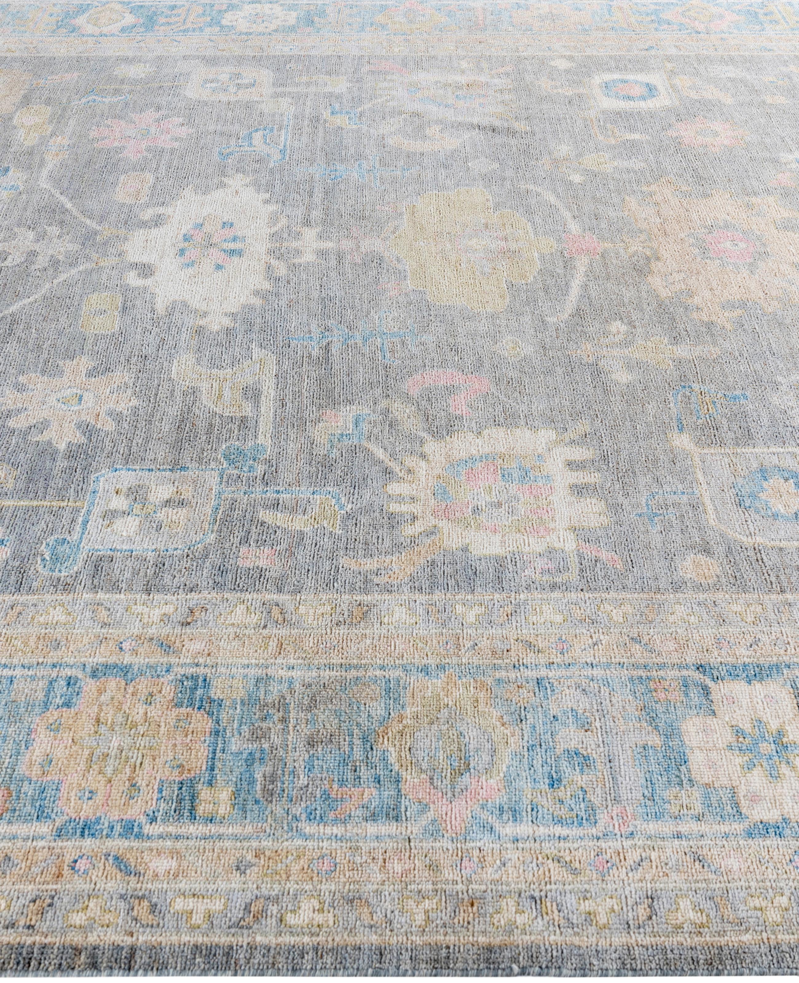Hand-Knotted Traditional Tribal Oushak Wool Hand Knotted Gray Area Rug 8' 3