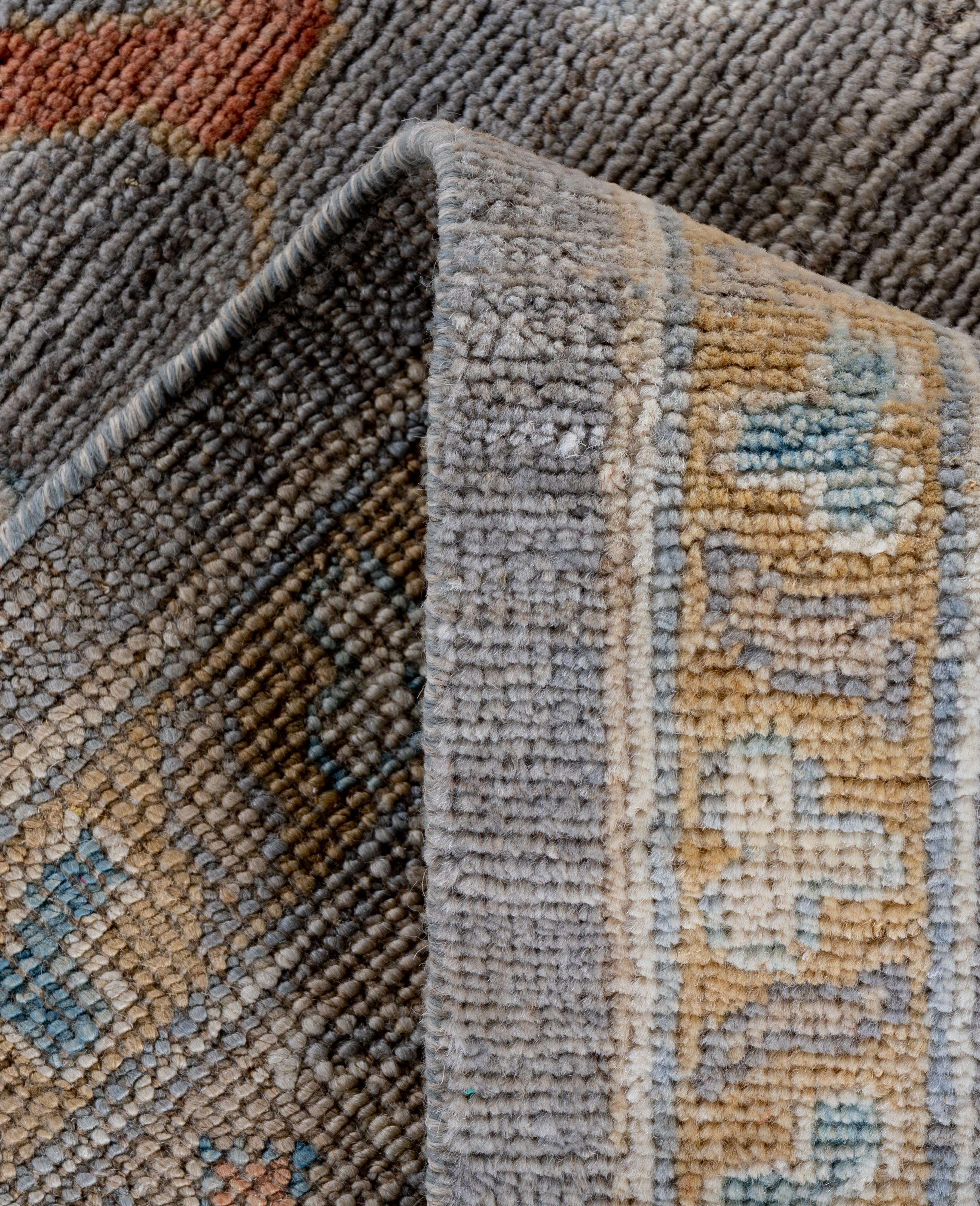 Contemporary Traditional Tribal Oushak Wool Hand Knotted Gray Area Rug 8' 3