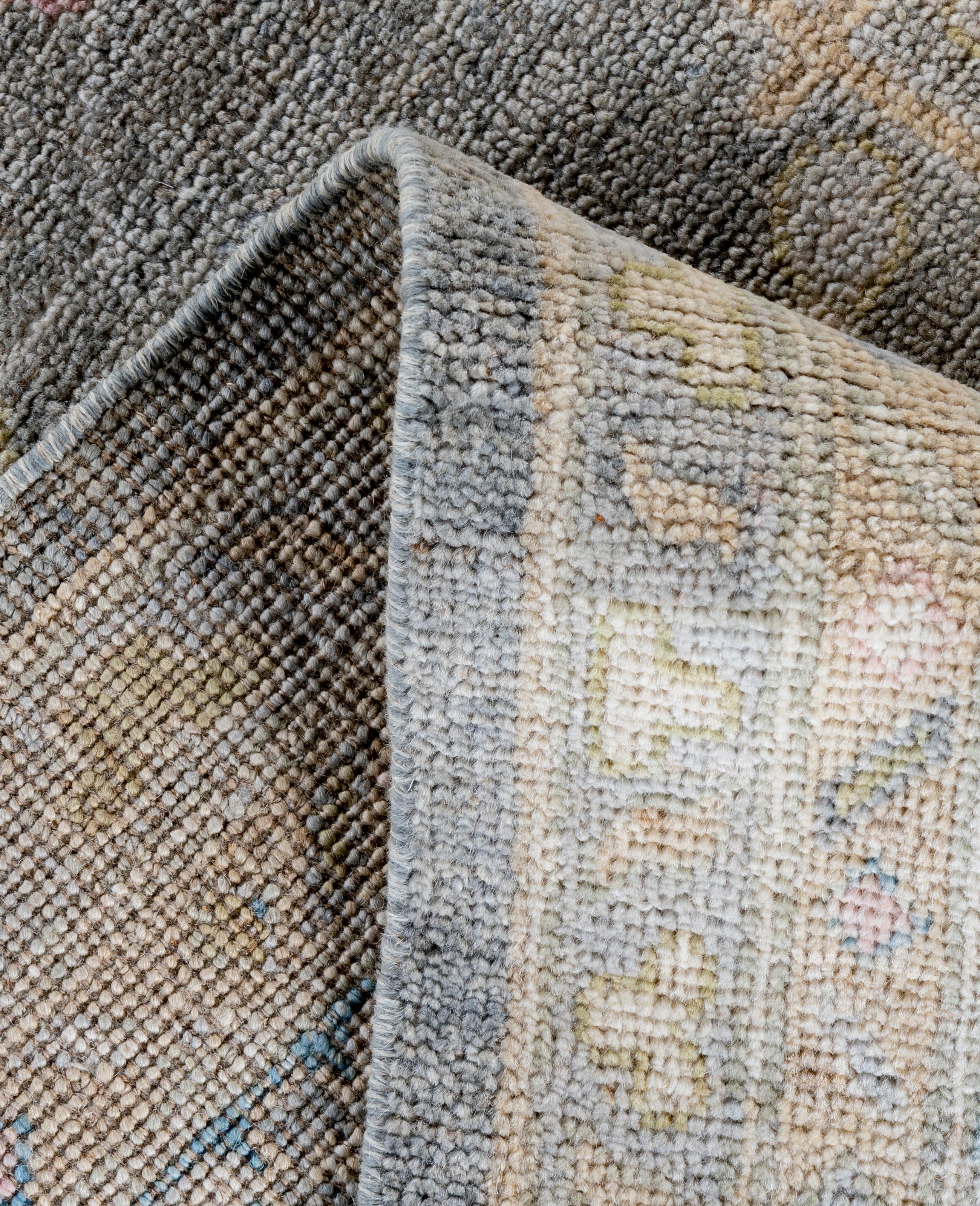 Contemporary Traditional Tribal Oushak Wool Hand Knotted Gray Area Rug 8' 3