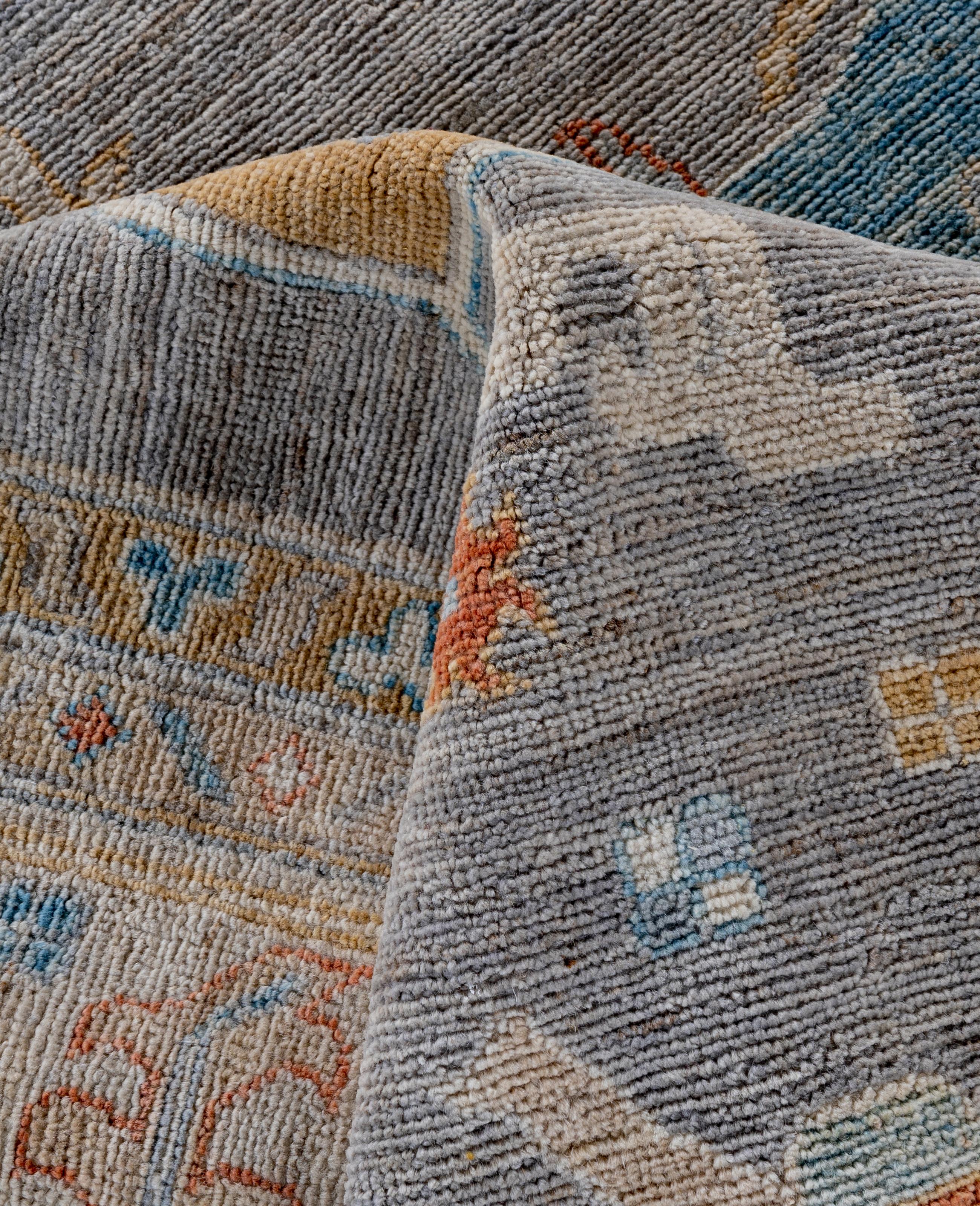 Traditional Tribal Oushak Wool Hand Knotted Gray Area Rug 8' 3