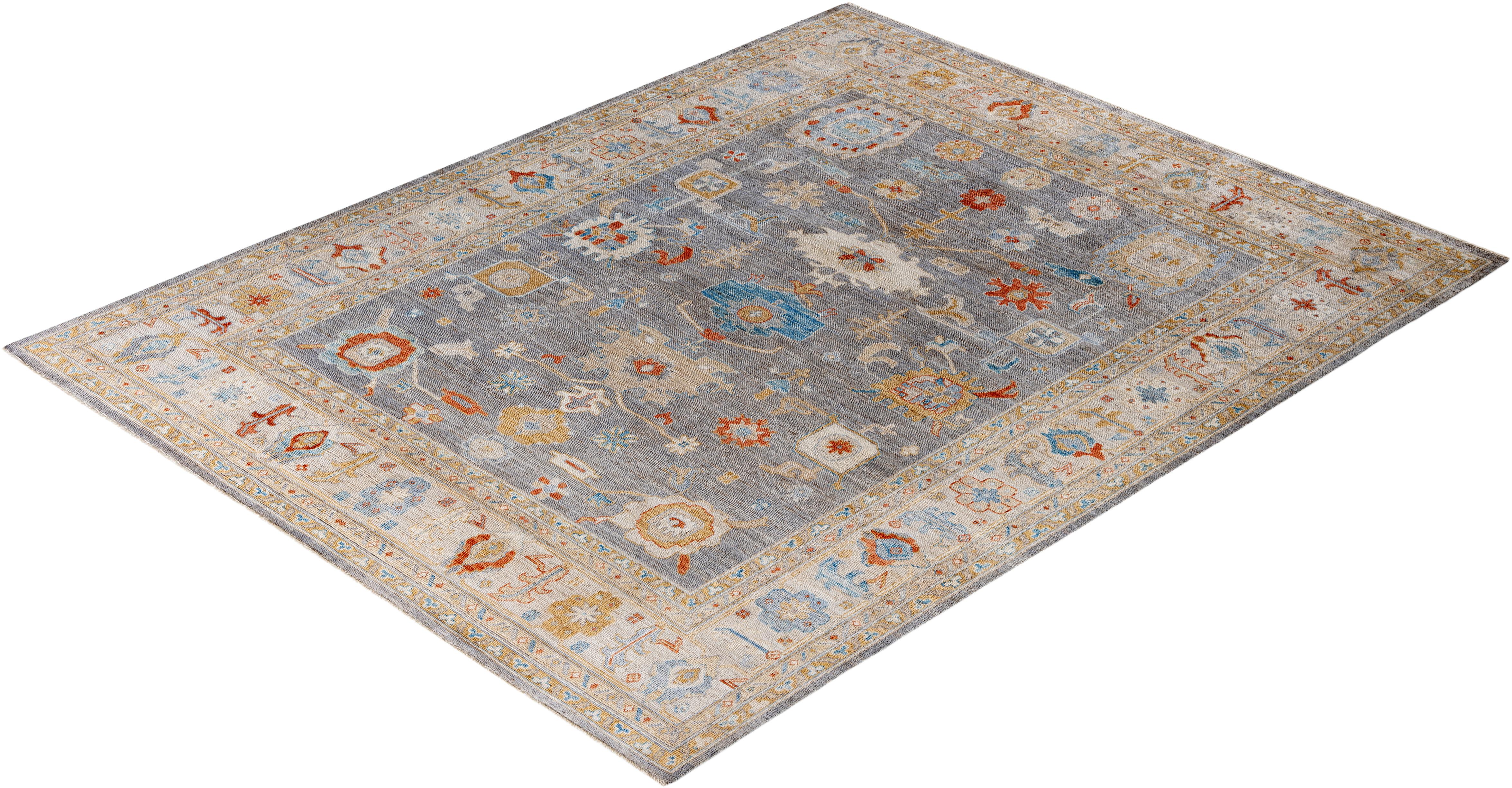 Traditional Tribal Oushak Wool Hand Knotted Gray Area Rug 8' 3