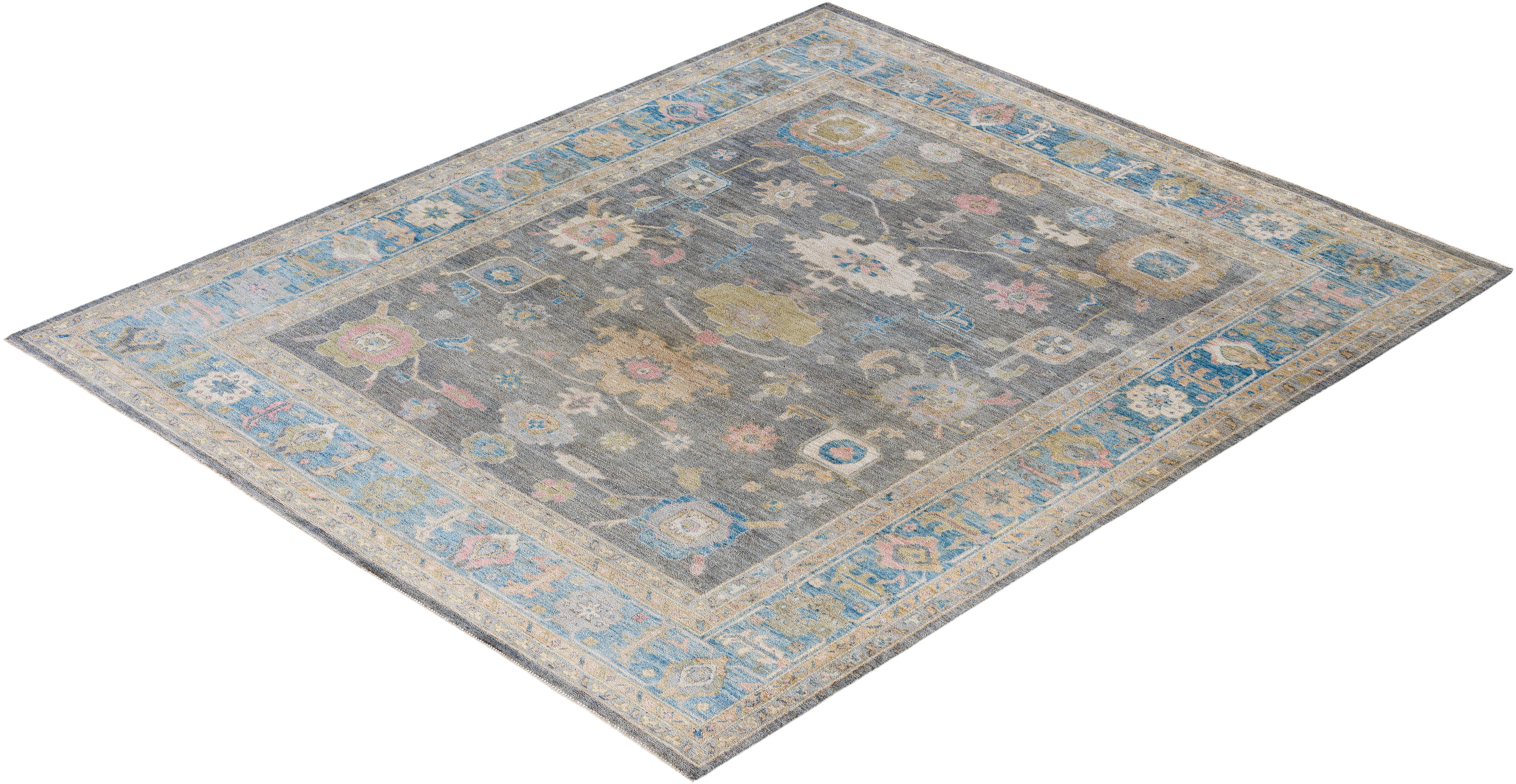 Traditional Tribal Oushak Wool Hand Knotted Gray Area Rug 8' 3