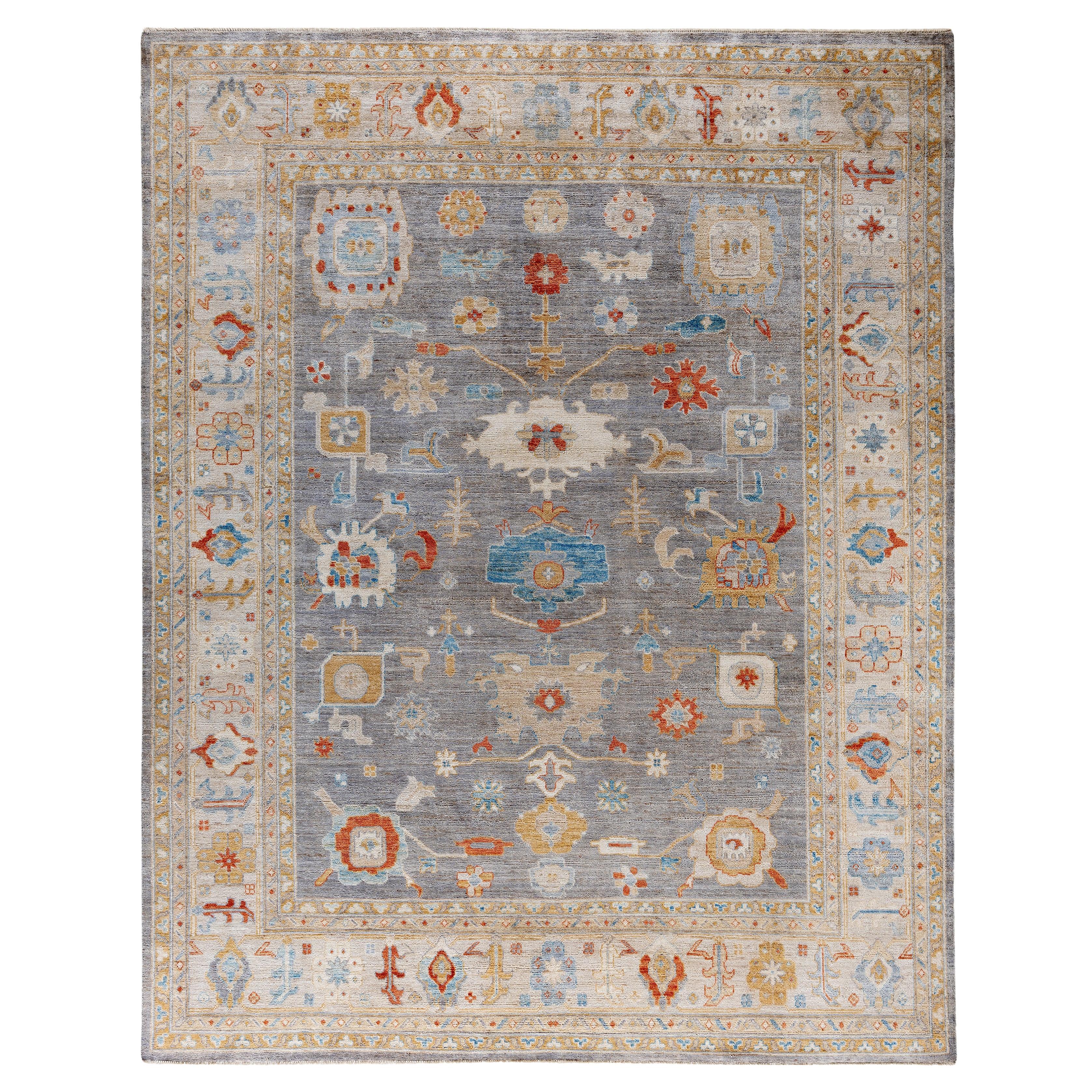 Traditional Tribal Oushak Wool Hand Knotted Gray Area Rug 8' 3" x 9' 10"