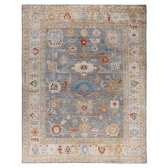 Traditional Tribal Oushak Wool Hand Knotted Gray Area Rug 8' 3" x 9' 10"