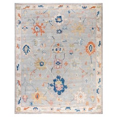 Traditional Tribal Oushak Wool Hand Knotted Gray Area Rug 8' 4" x 10' 4"