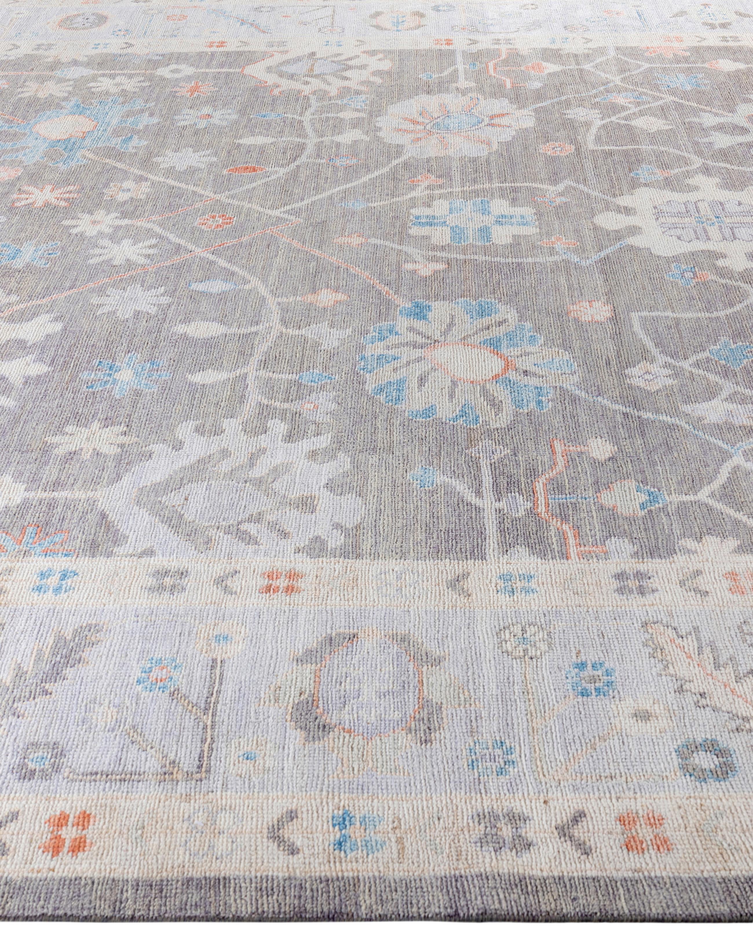 Hand-Knotted Traditional Tribal Oushak Wool Hand Knotted Gray Area Rug 8' 9