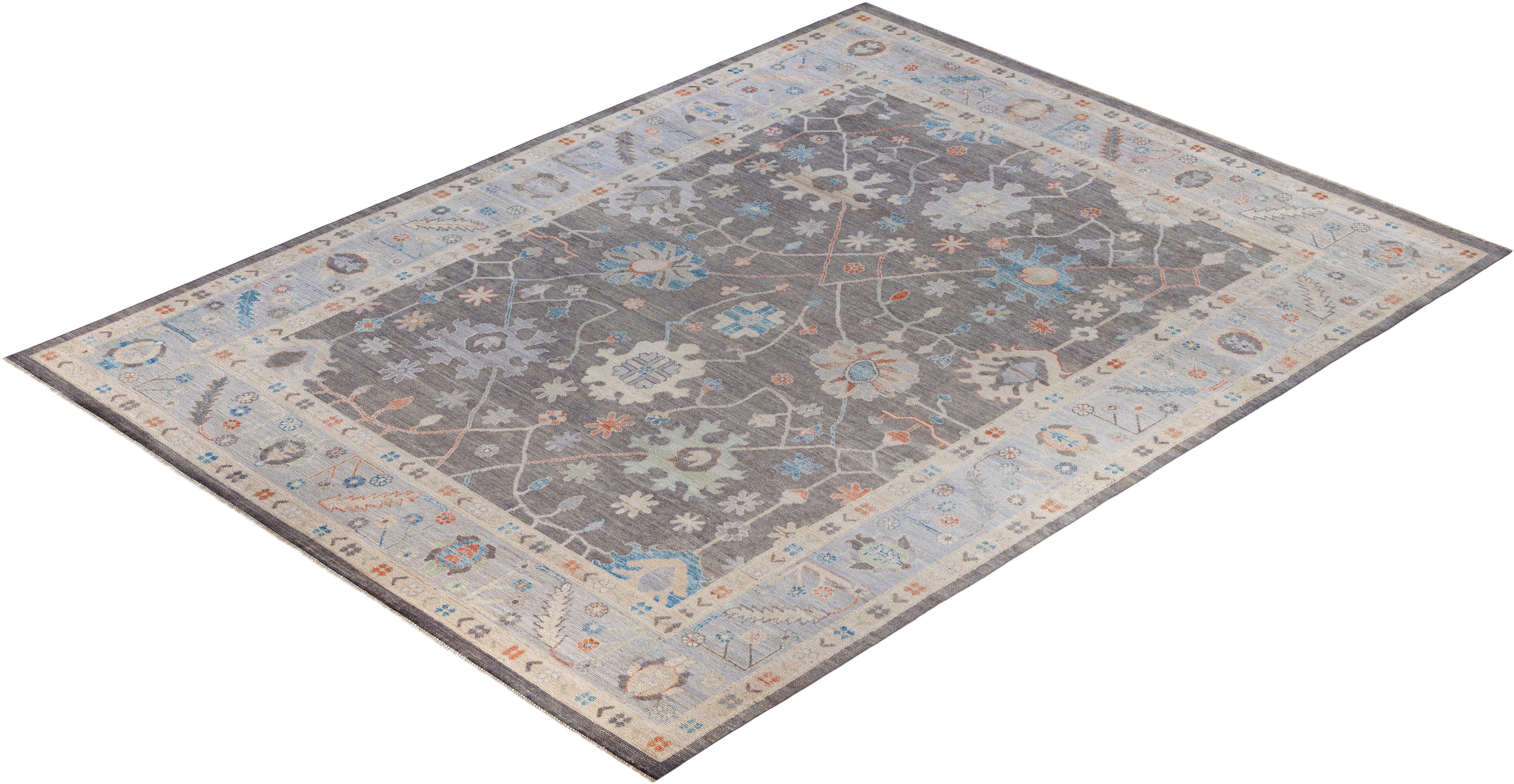 Traditional Tribal Oushak Wool Hand Knotted Gray Area Rug 8' 9