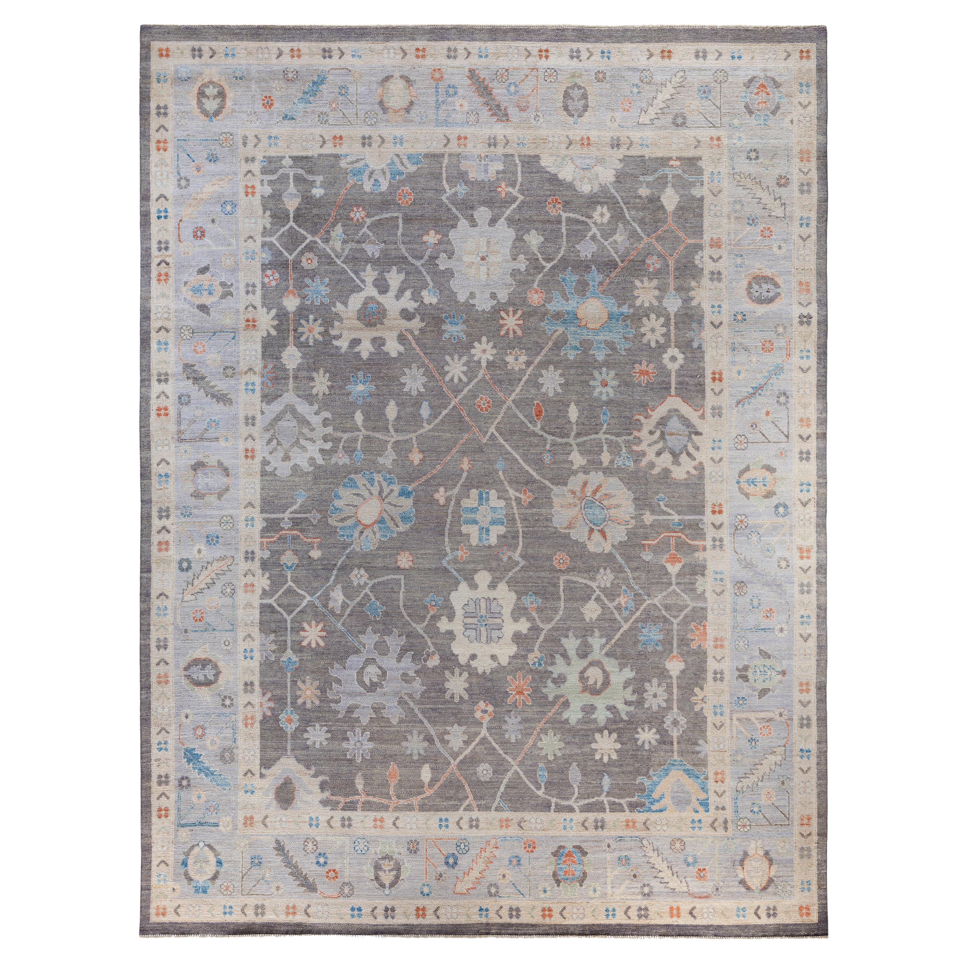 Traditional Tribal Oushak Wool Hand Knotted Gray Area Rug 8' 9" x 11' 8"