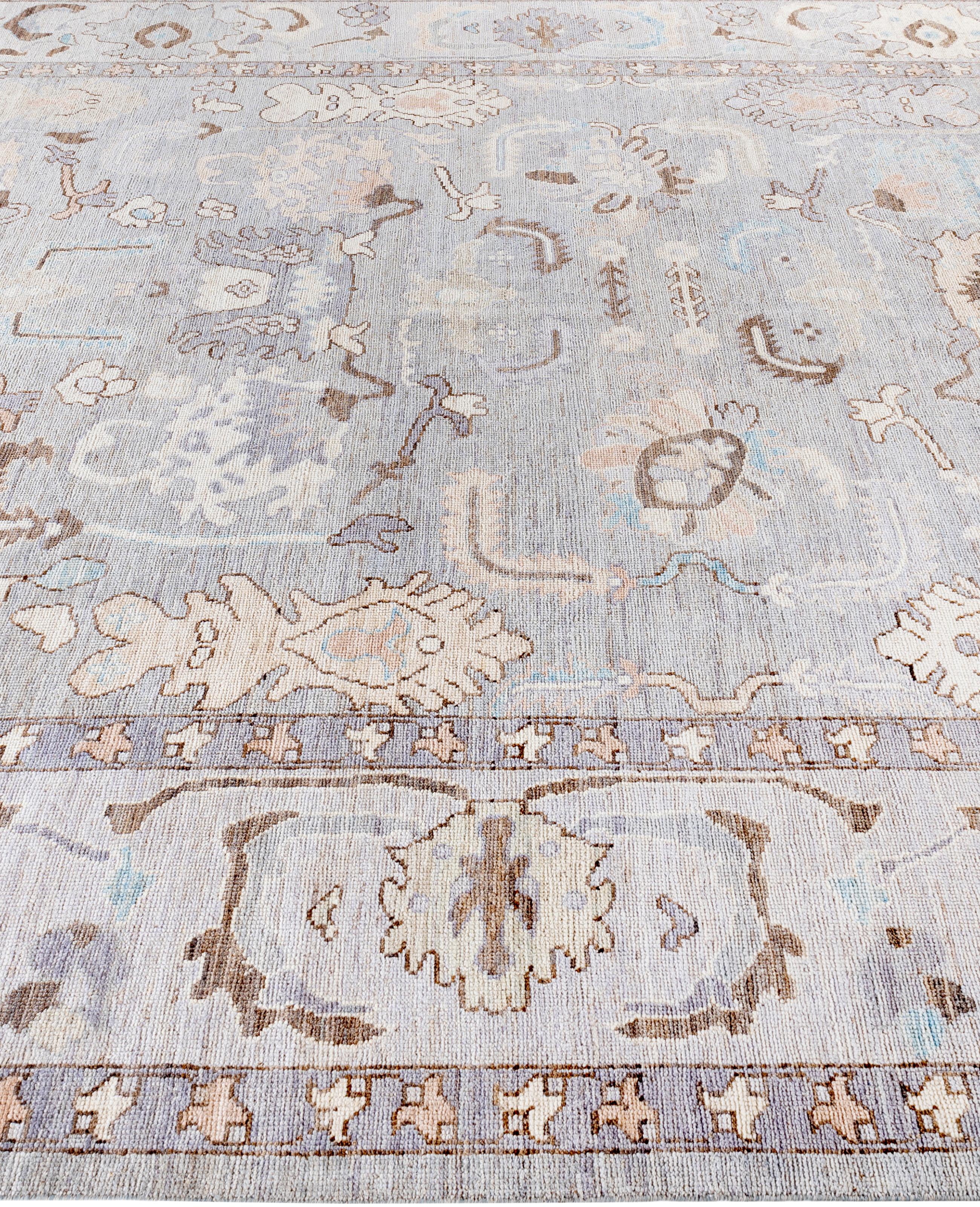 Hand-Knotted Traditional Tribal Oushak Wool Hand Knotted Gray Area Rug 9' 0