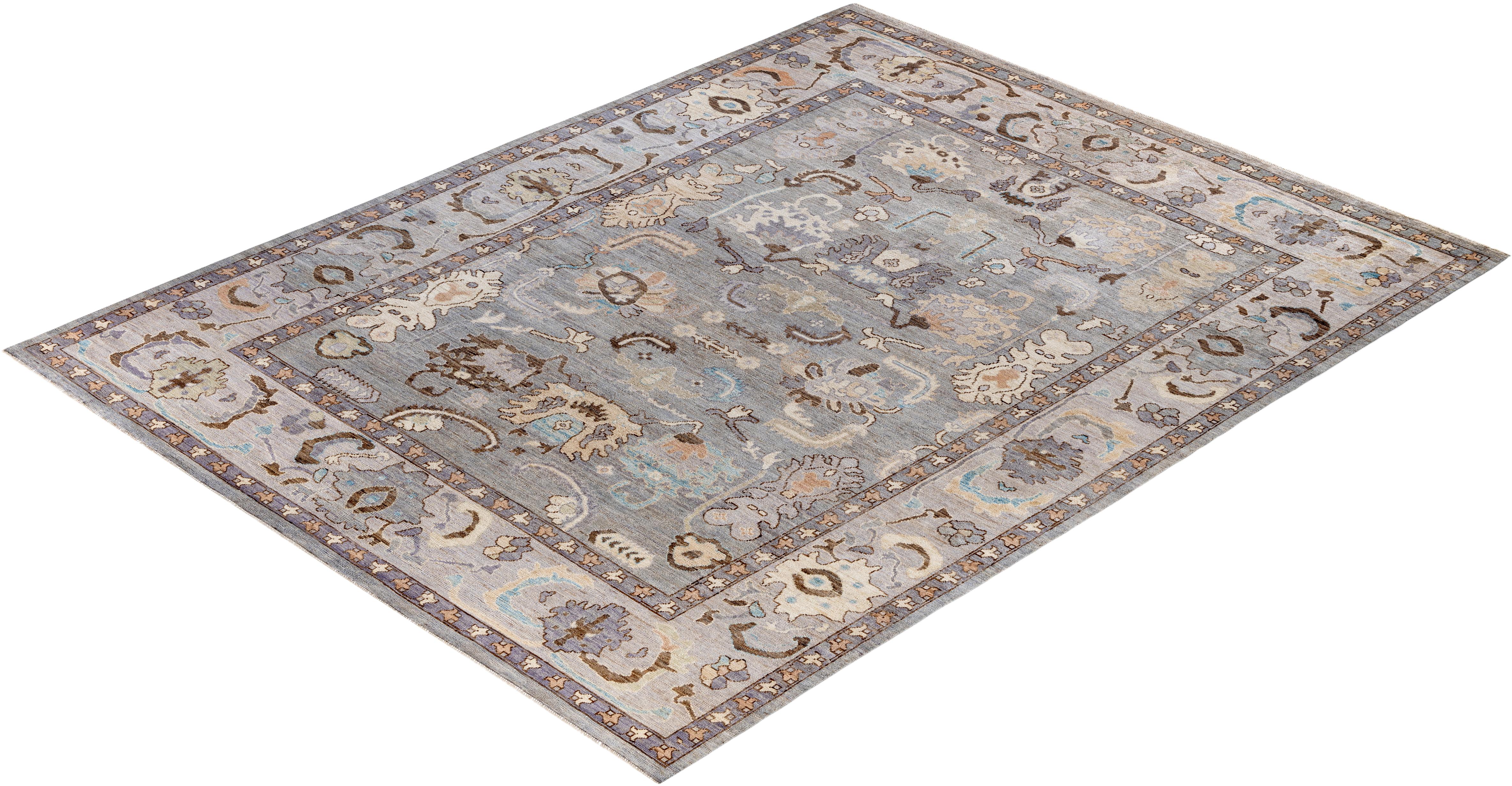 Traditional Tribal Oushak Wool Hand Knotted Gray Area Rug 9' 0