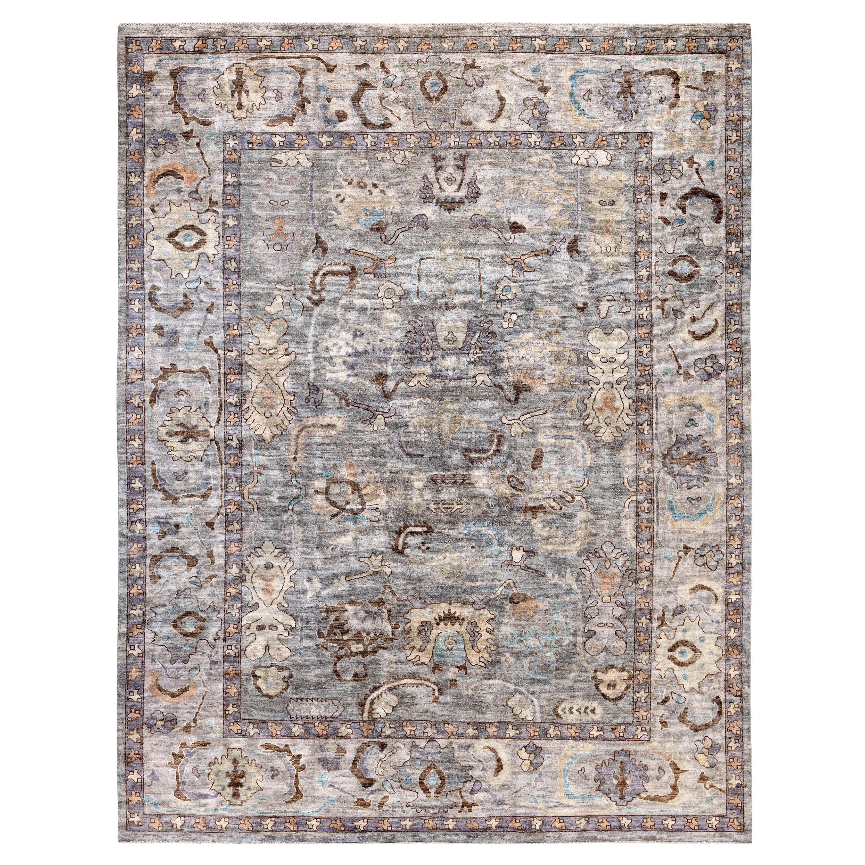 Traditional Tribal Oushak Wool Hand Knotted Gray Area Rug 9' 0" x 11' 7"