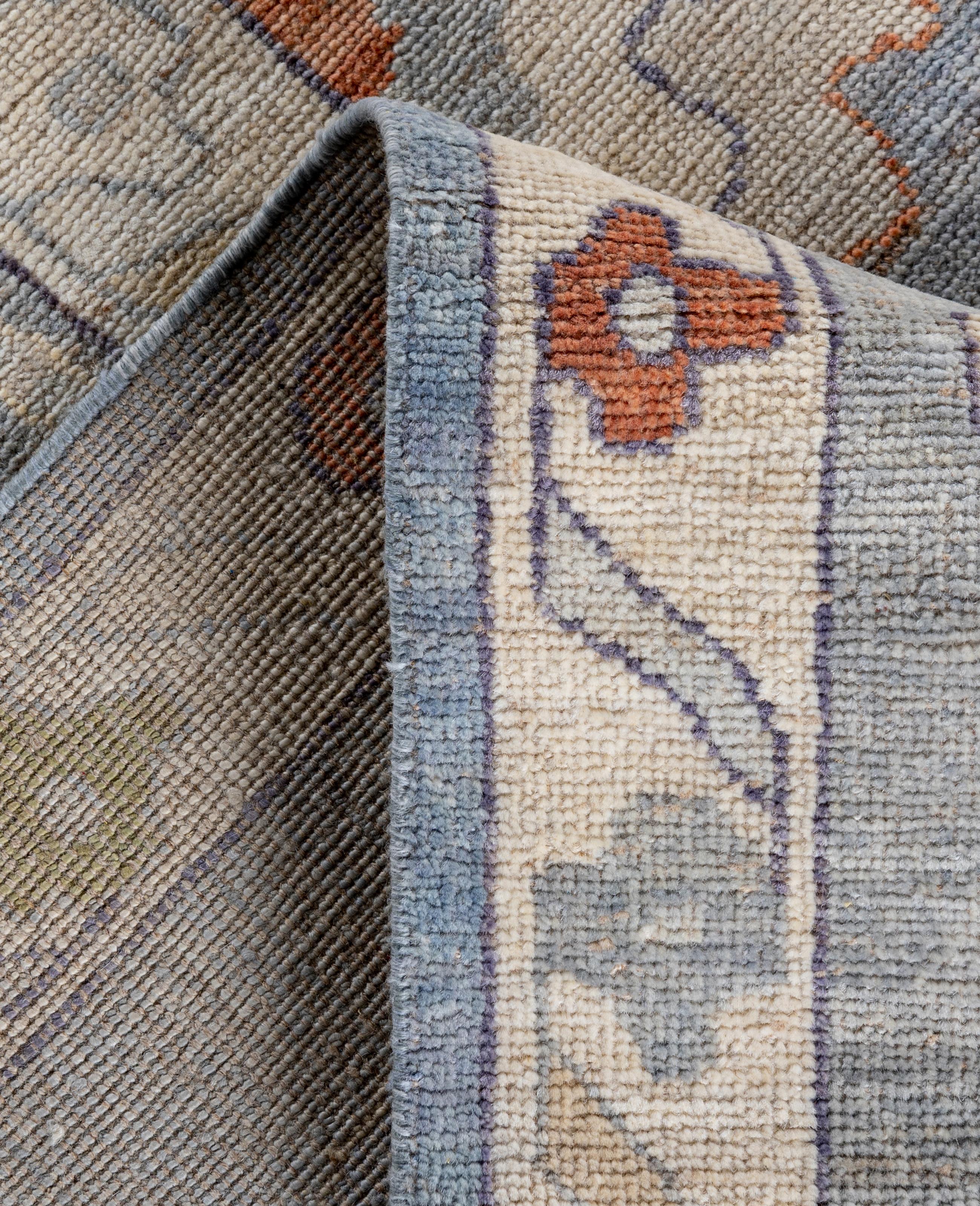 Contemporary Traditional Tribal Oushak Wool Hand Knotted Gray Area Rug 9' 0