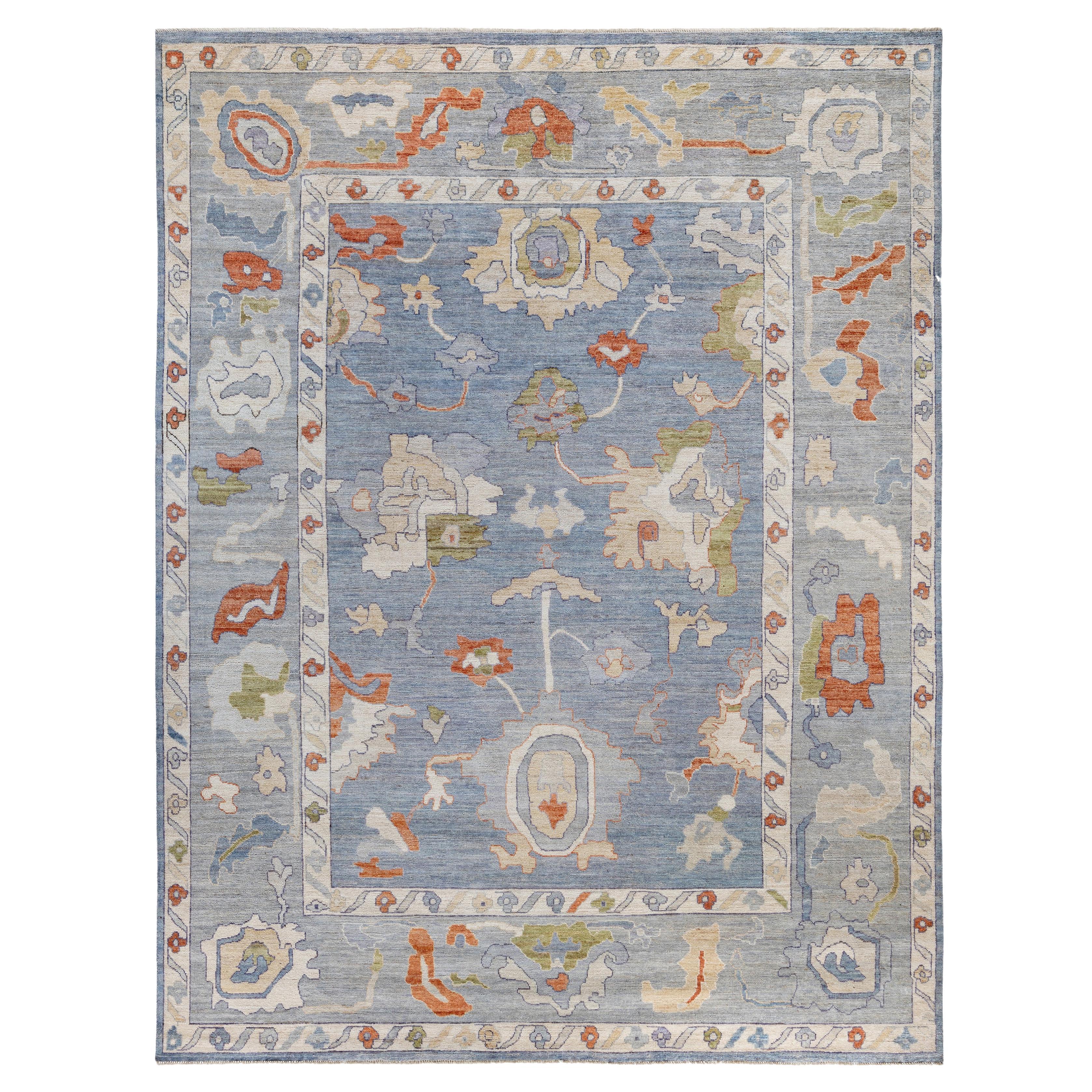 Traditional Tribal Oushak Wool Hand Knotted Gray Area Rug 9' 0" x 11' 9"