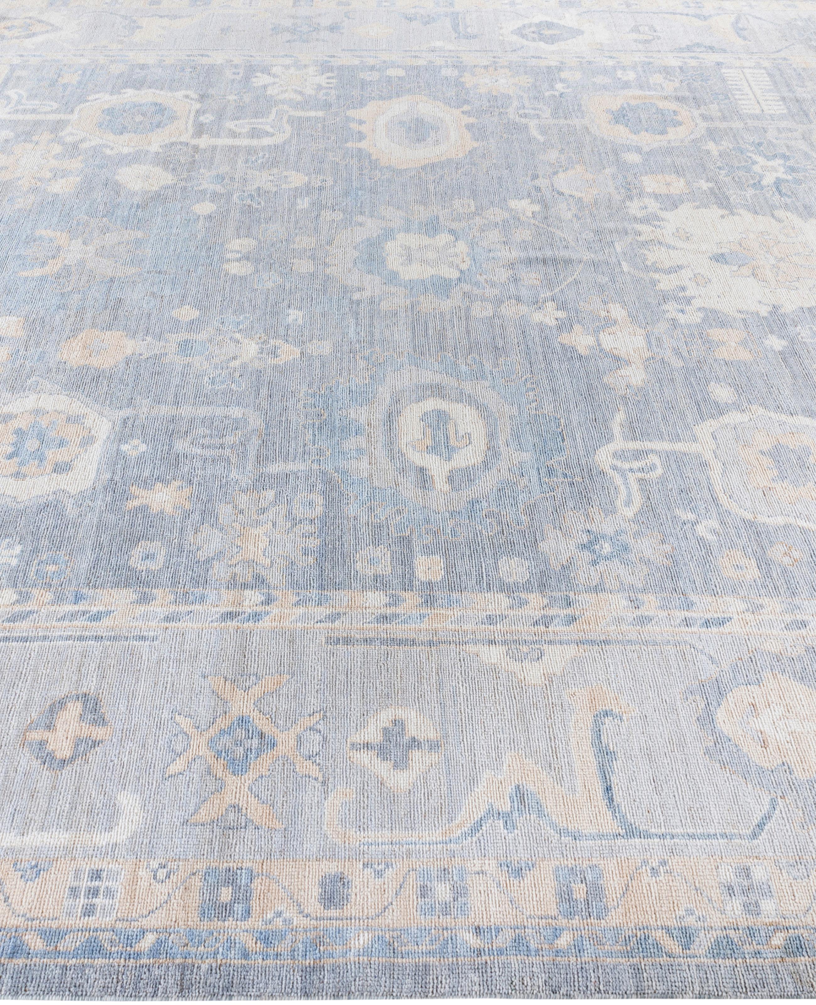 Hand-Knotted Traditional Tribal Oushak Wool Hand Knotted Gray Area Rug 9' 1