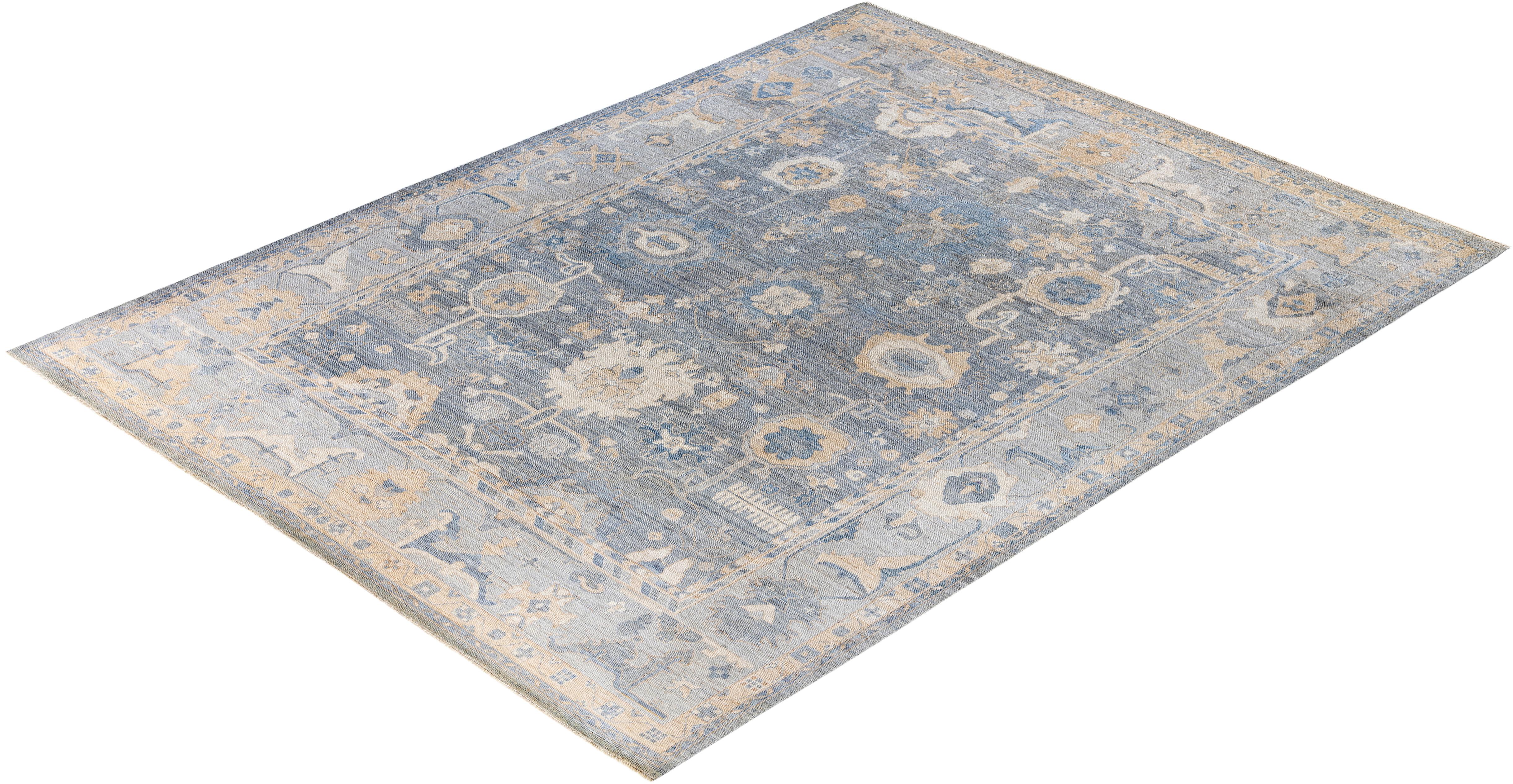 Traditional Tribal Oushak Wool Hand Knotted Gray Area Rug 9' 1
