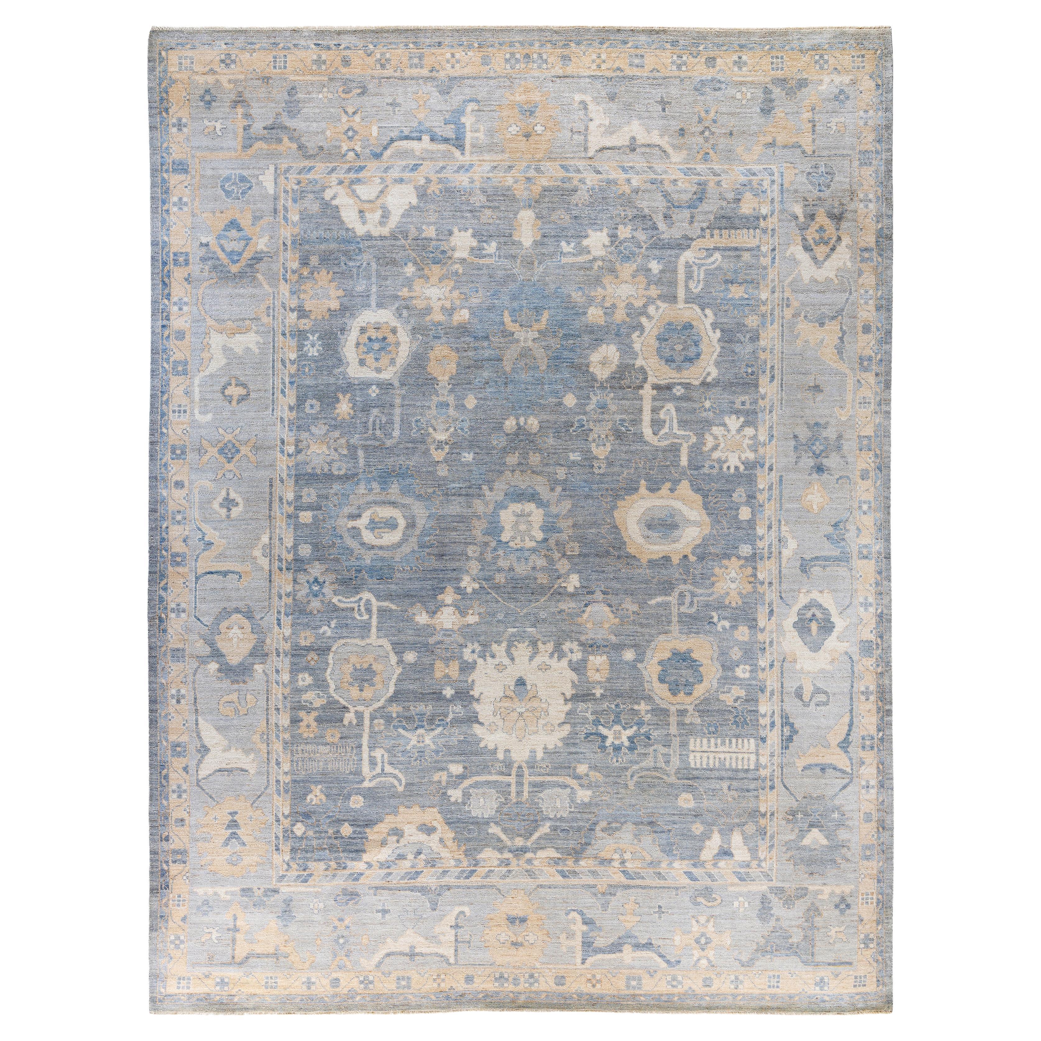 Traditional Tribal Oushak Wool Hand Knotted Gray Area Rug 9' 1" x 11' 11"