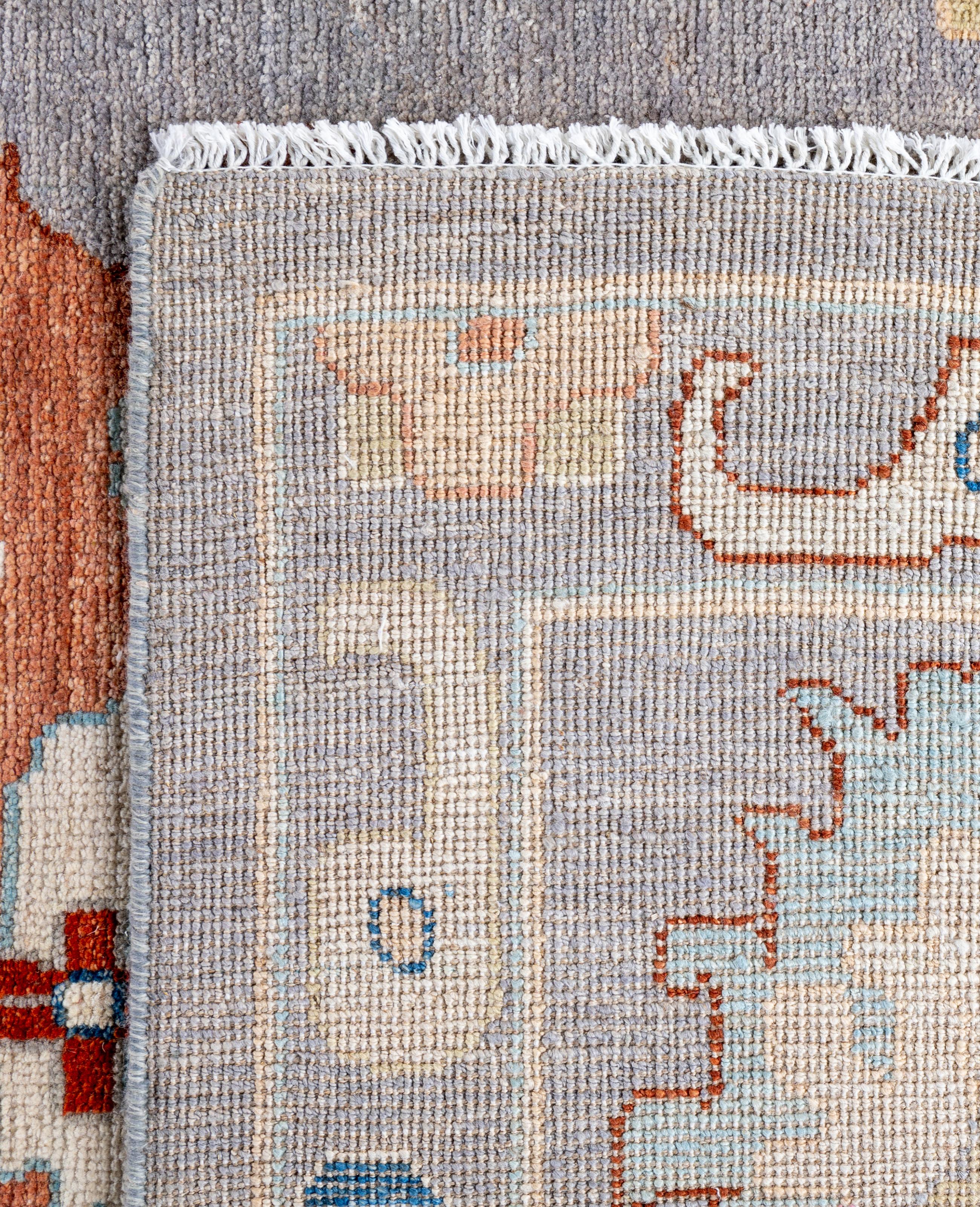 Traditional Tribal Oushak Wool Hand Knotted Gray Area Rug 9' 10