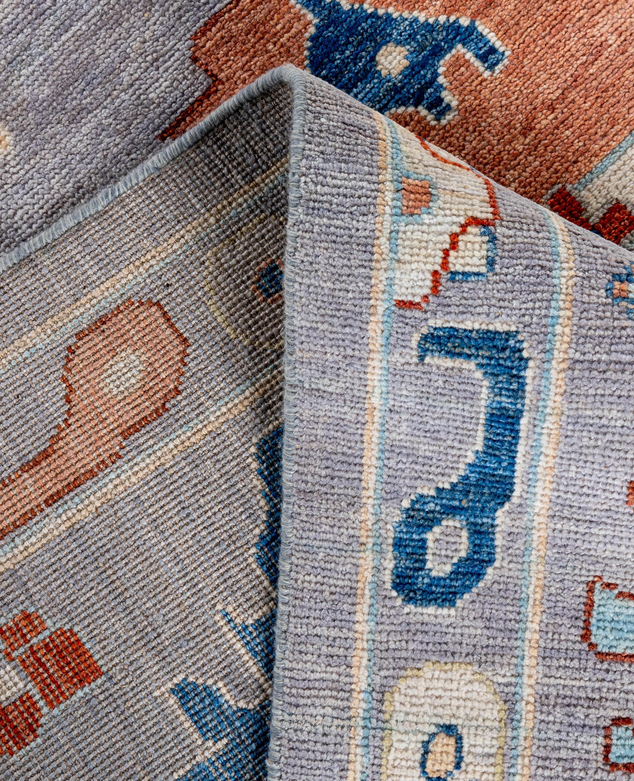 Contemporary Traditional Tribal Oushak Wool Hand Knotted Gray Area Rug 9' 10