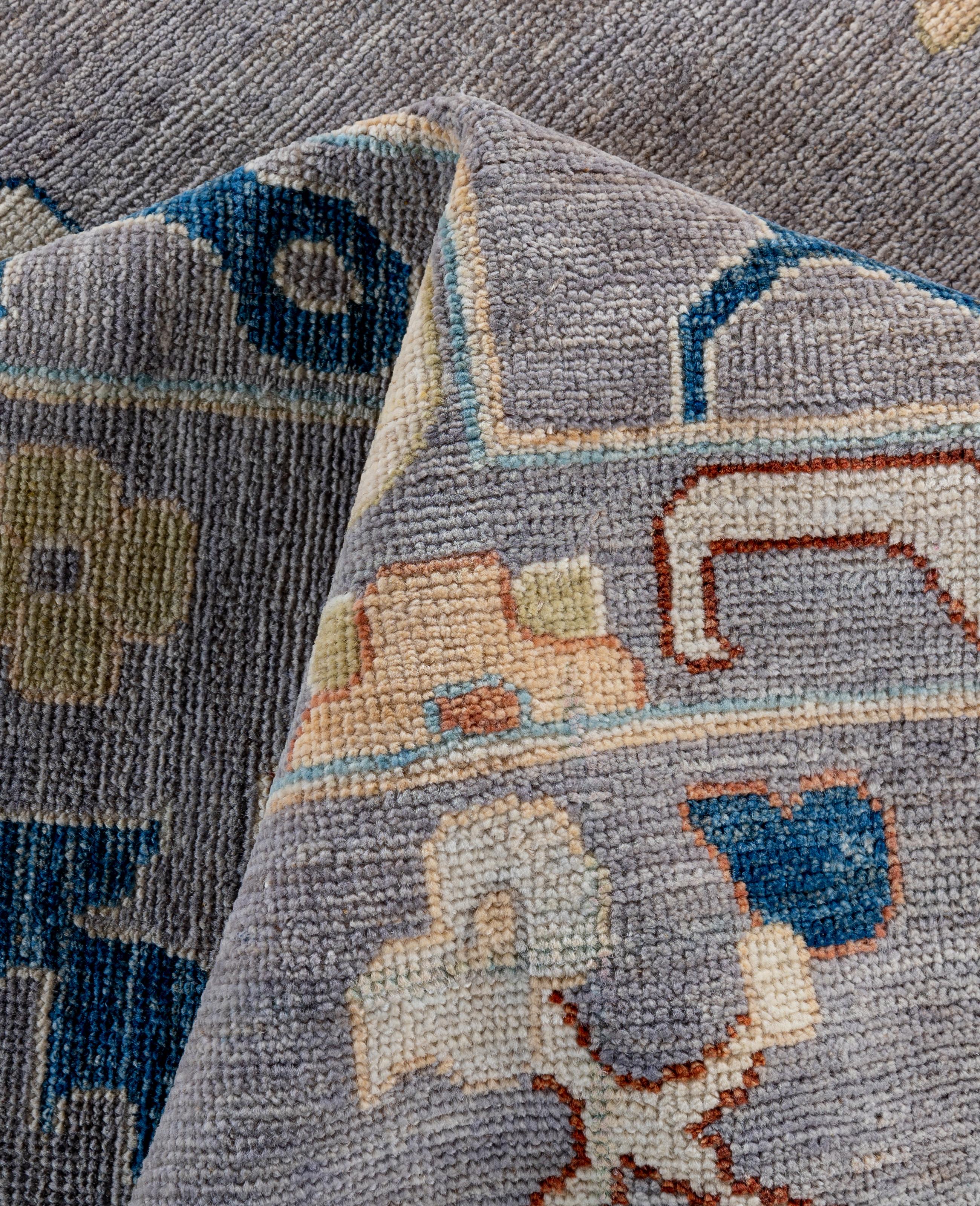 Traditional Tribal Oushak Wool Hand Knotted Gray Area Rug 9' 10