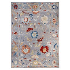 Traditional Tribal Oushak Wool Hand Knotted Gray Area Rug 9' 10" x 13' 8"