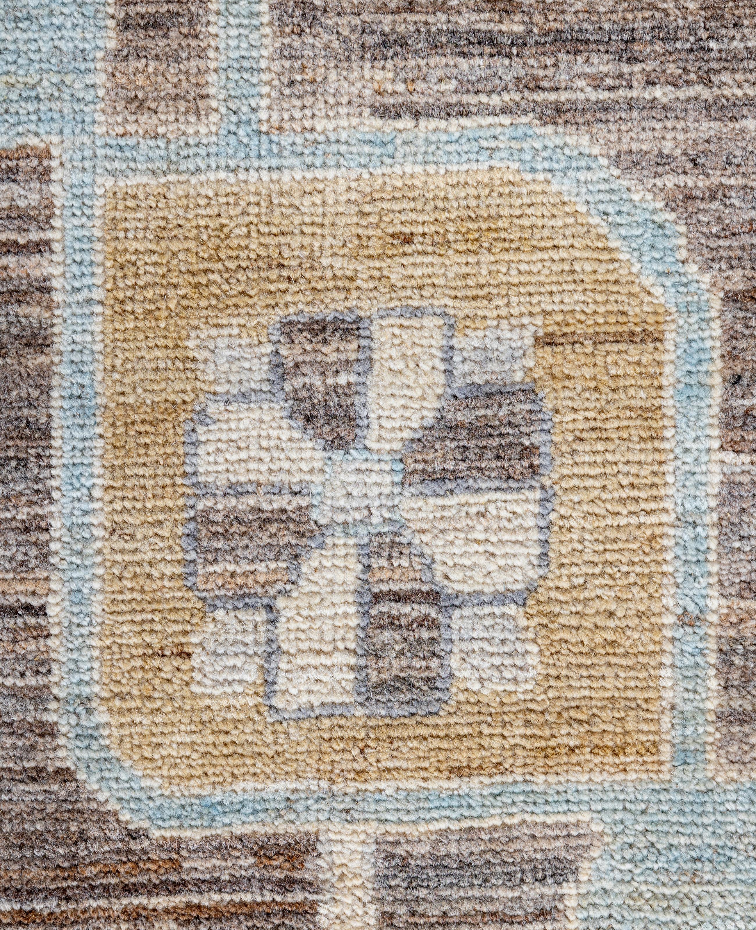 Pakistani Traditional Tribal Oushak Wool Hand Knotted Gray Area Rug 9' 10
