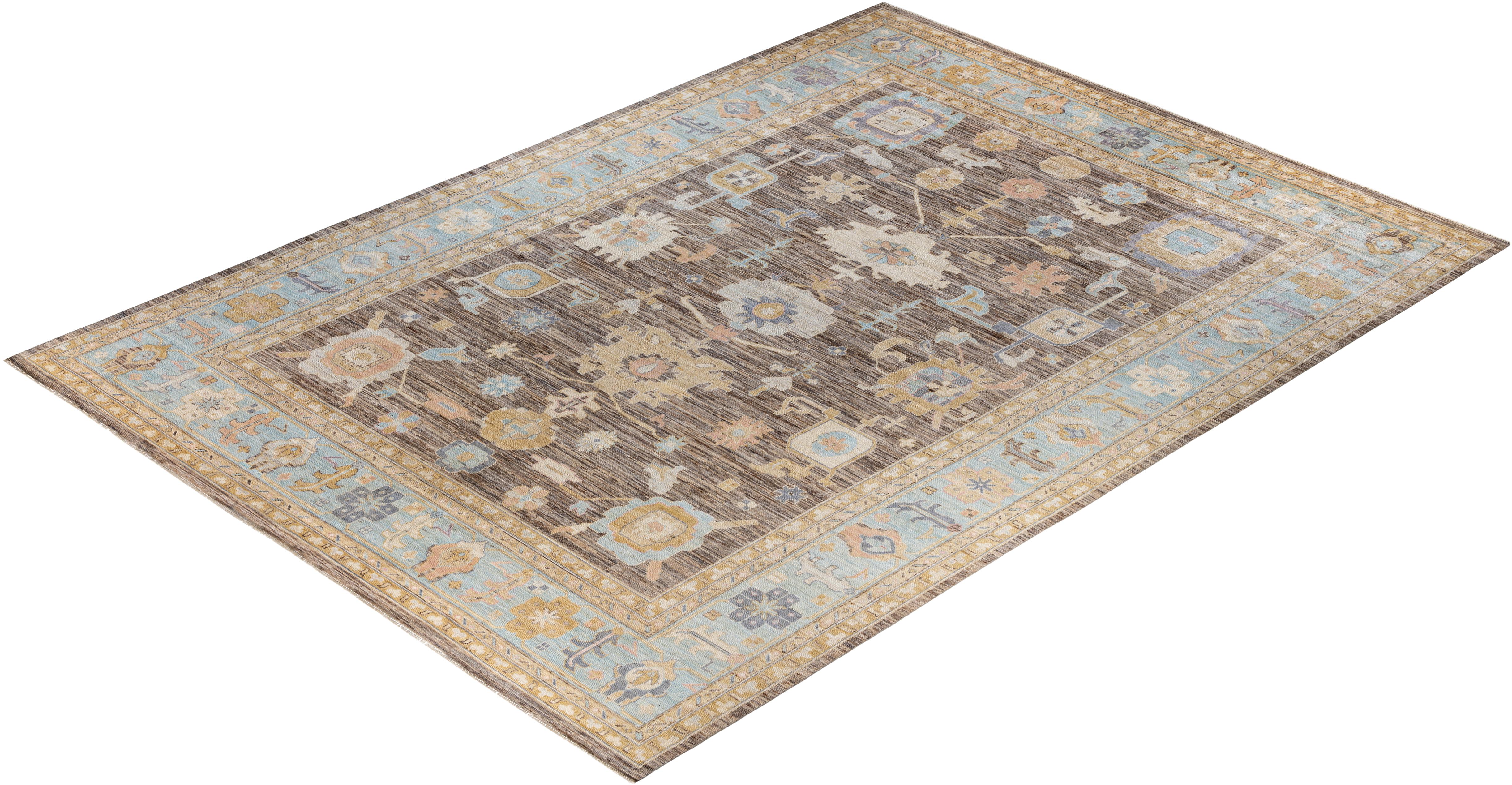 Traditional Tribal Oushak Wool Hand Knotted Gray Area Rug 9' 10