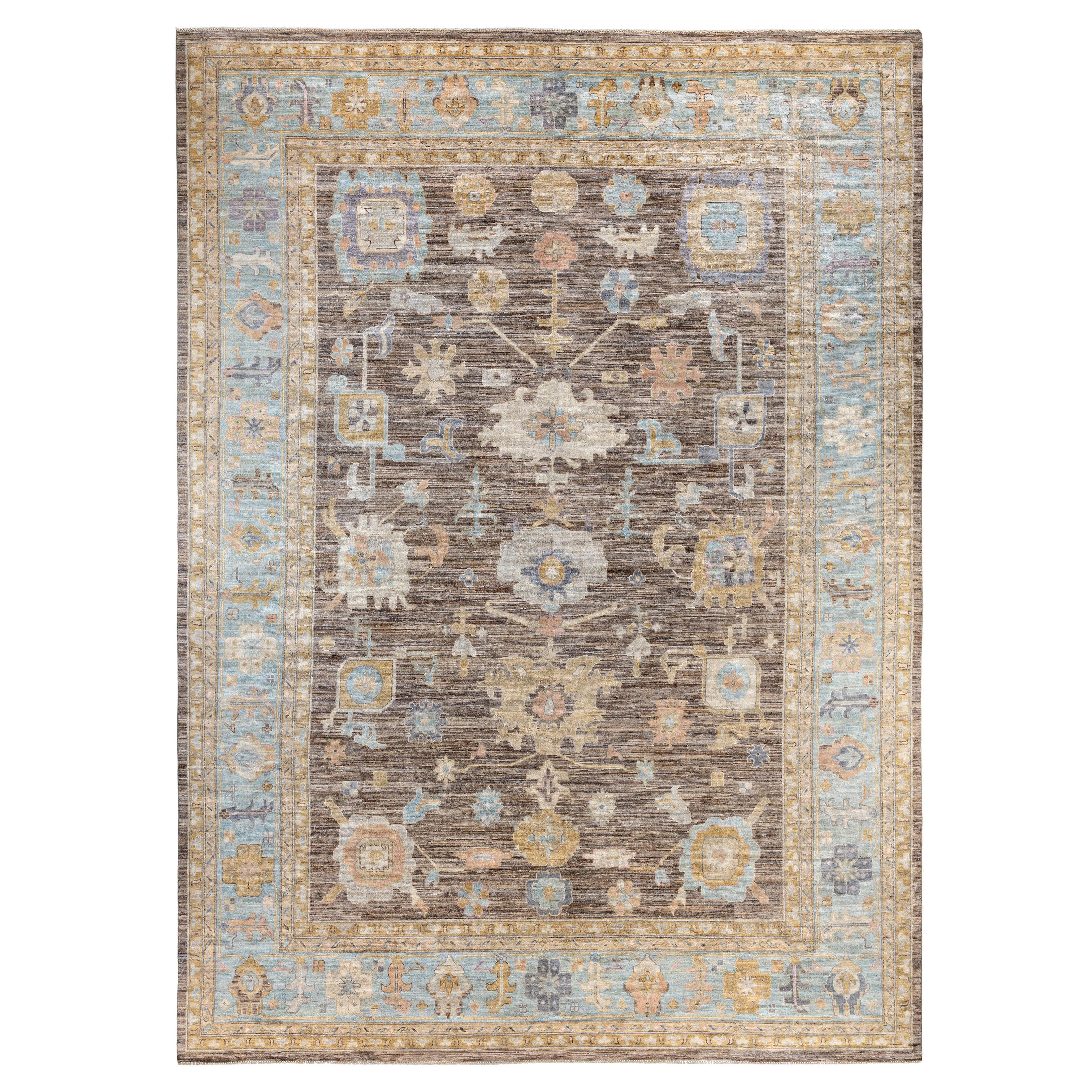 Traditional Tribal Oushak Wool Hand Knotted Gray Area Rug 9' 10" x 13' 9"
