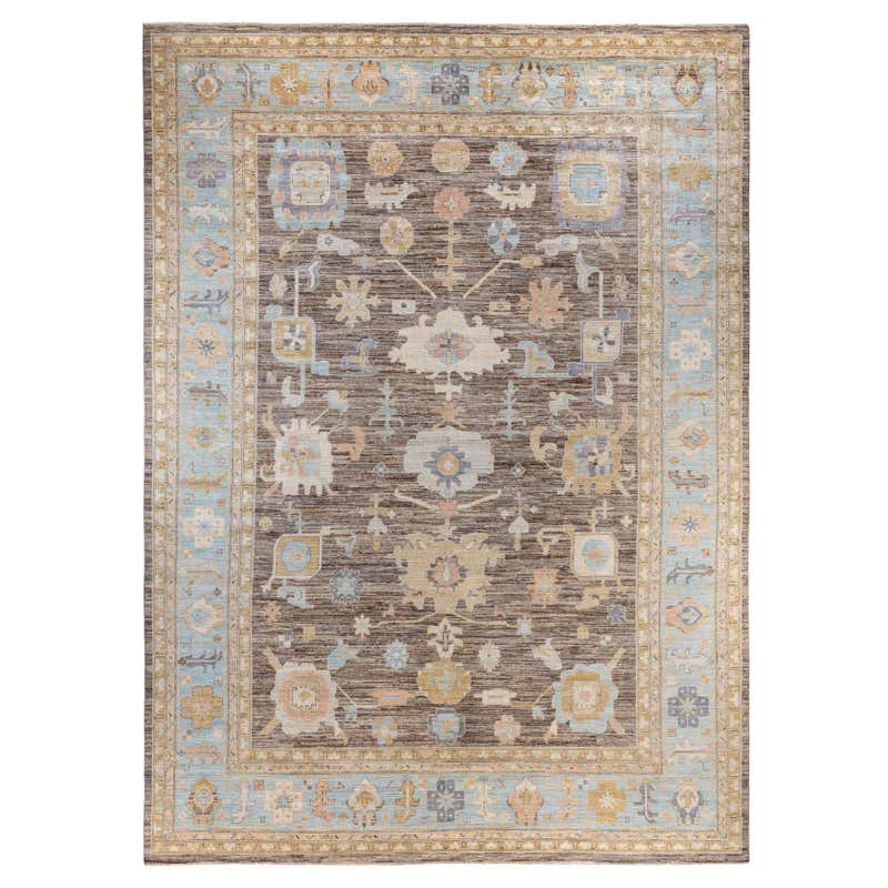 Traditional Tribal Oushak Wool Hand Knotted Gray Area Rug 10' 2