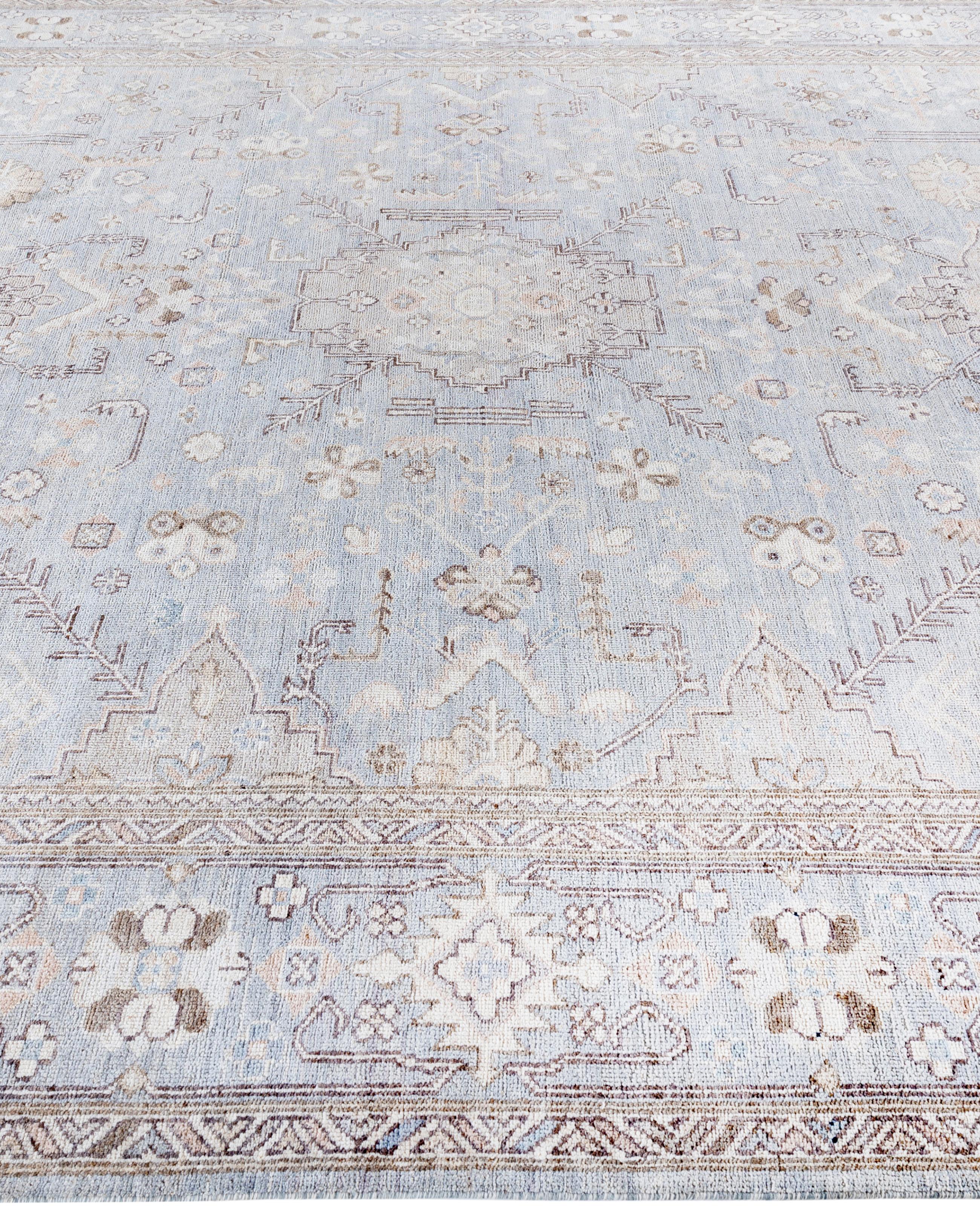 Hand-Knotted Traditional Tribal Oushak Wool Hand Knotted Gray Area Rug 9' 2