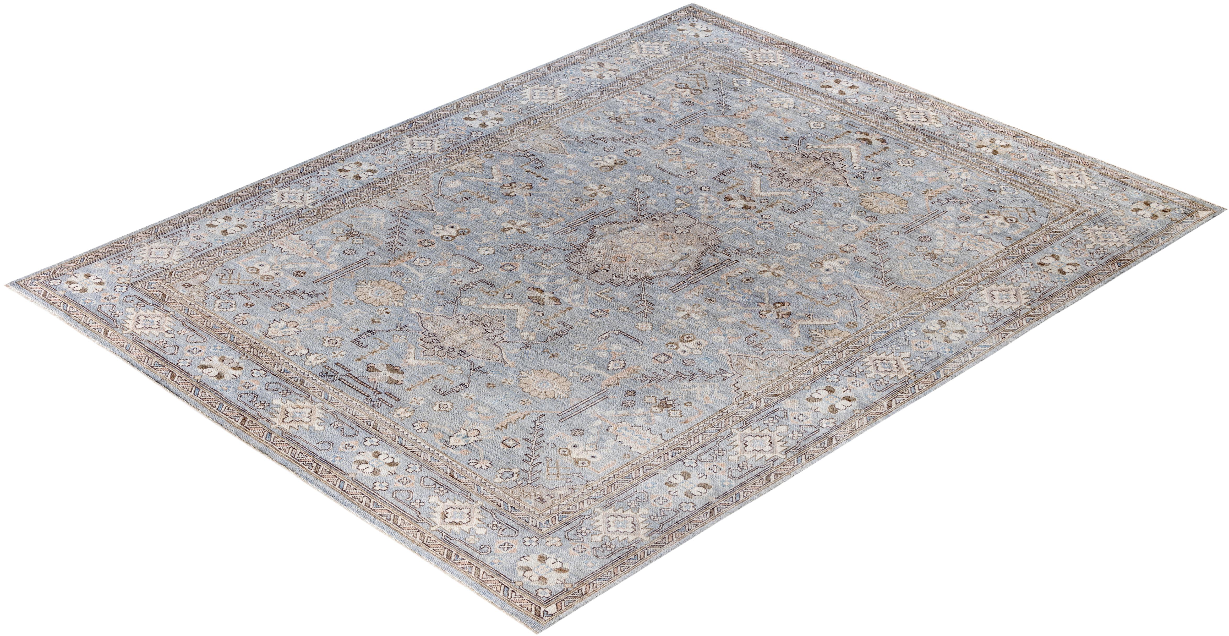 Traditional Tribal Oushak Wool Hand Knotted Gray Area Rug 9' 2