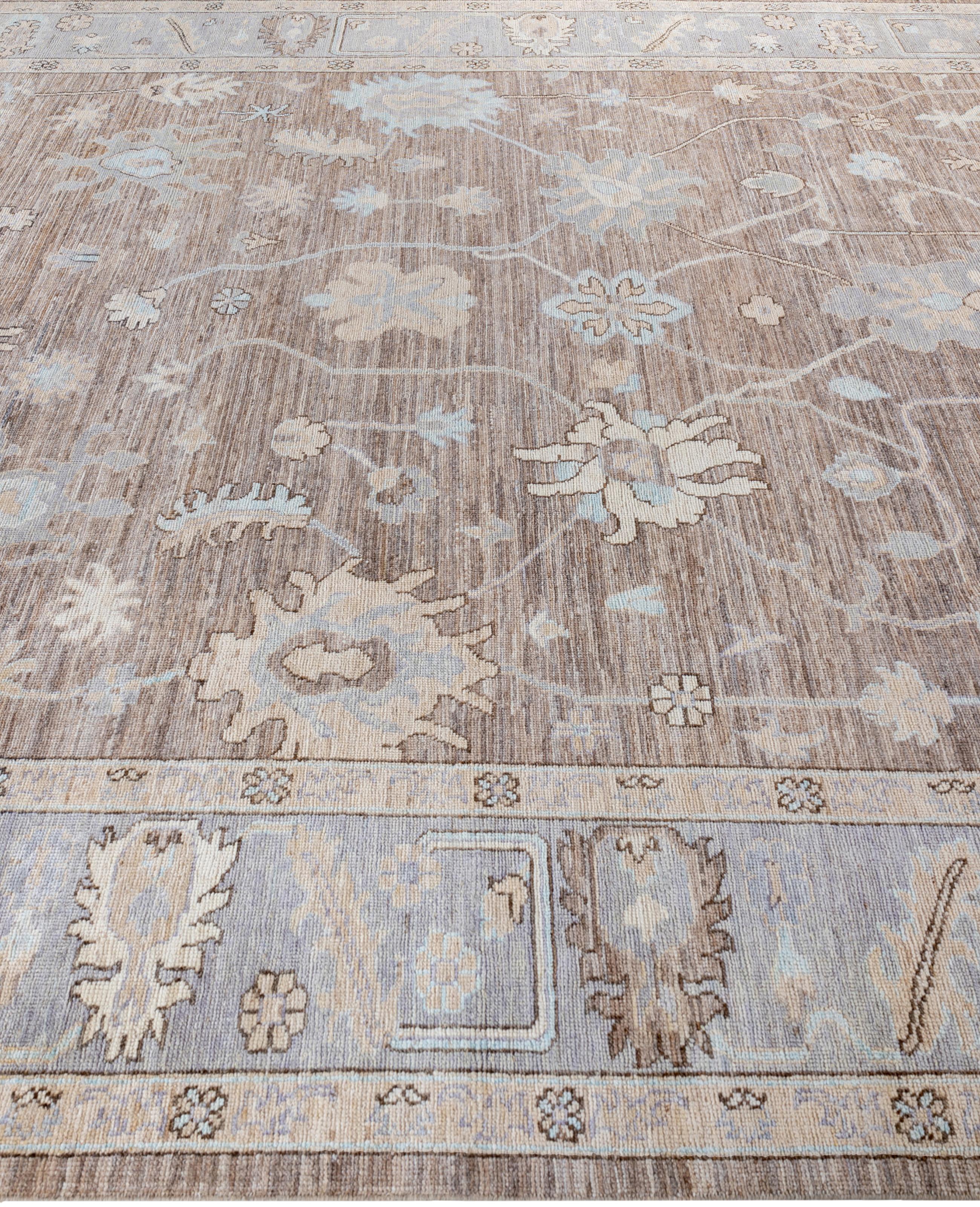 Hand-Knotted Traditional Tribal Oushak Wool Hand Knotted Gray Area Rug 9' 9