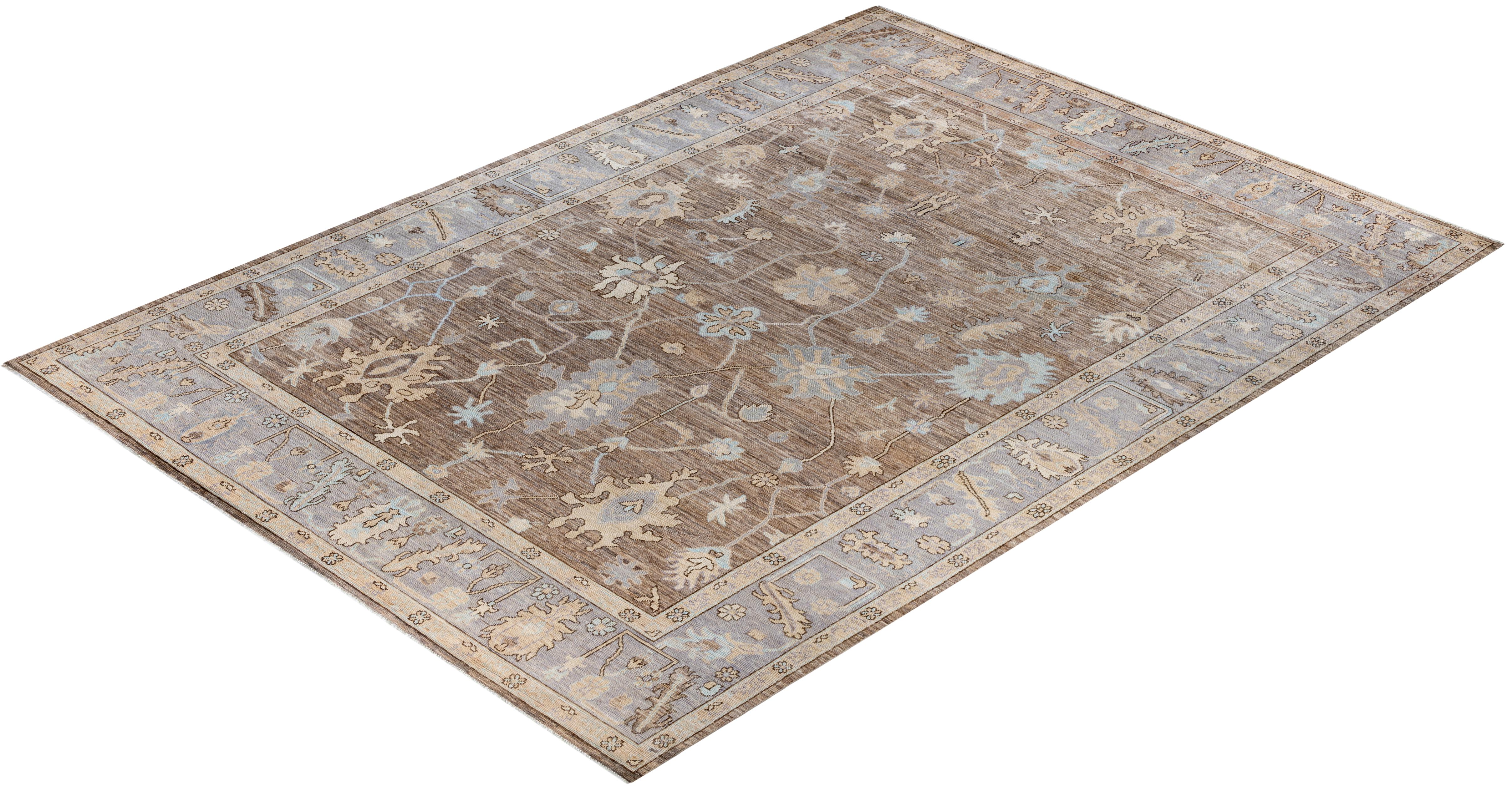 Traditional Tribal Oushak Wool Hand Knotted Gray Area Rug 9' 9