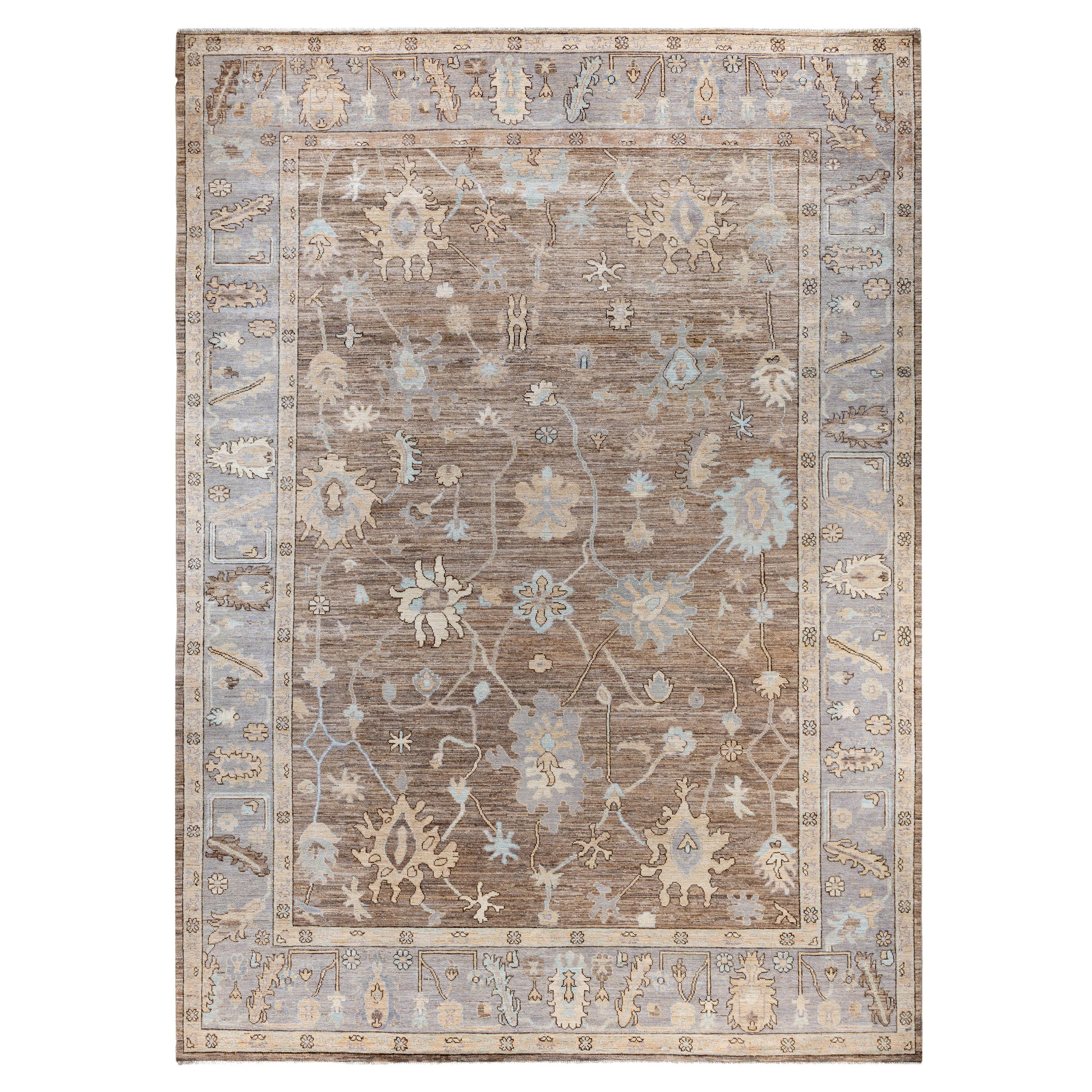 Traditional Tribal Oushak Wool Hand Knotted Gray Area Rug 9' 9" x 13' 8"